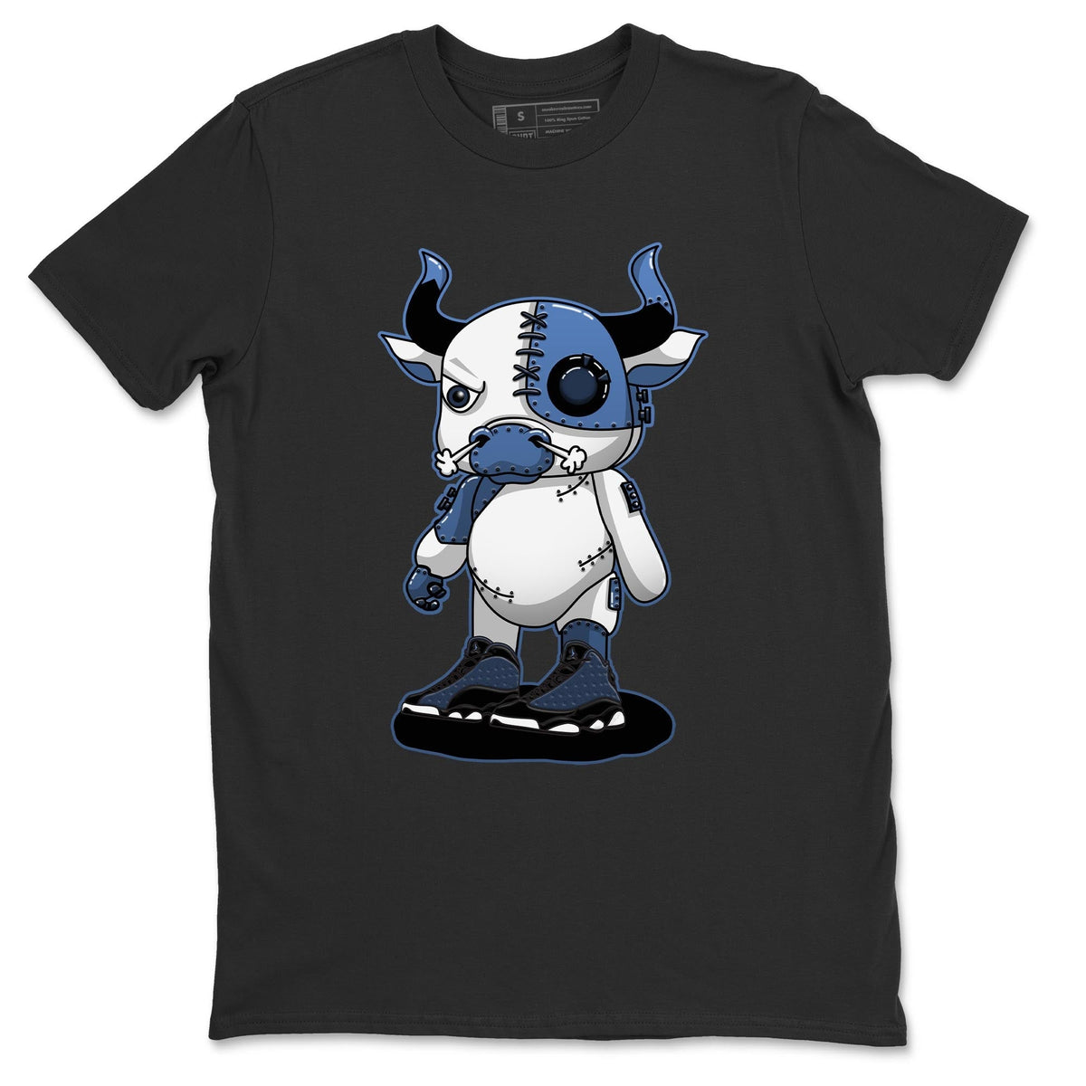 Jordan 13 Brave Blue Sneaker Matching T-Shirt Cyborg Bull Sneaker Tees Jordan 13 Brave Blue Sneaker Release Tees Crew Neck Tees