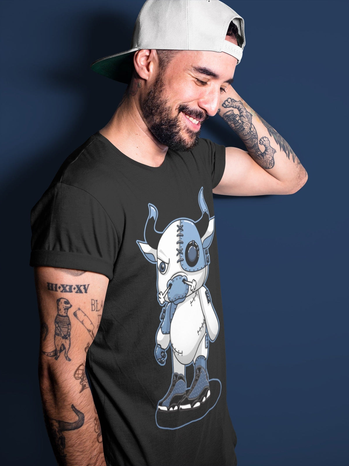 Jordan 13 Brave Blue Sneaker Matching T-Shirt Cyborg Bull Sneaker Tees Jordan 13 Brave Blue Sneaker Release Tees Crew Neck Tees