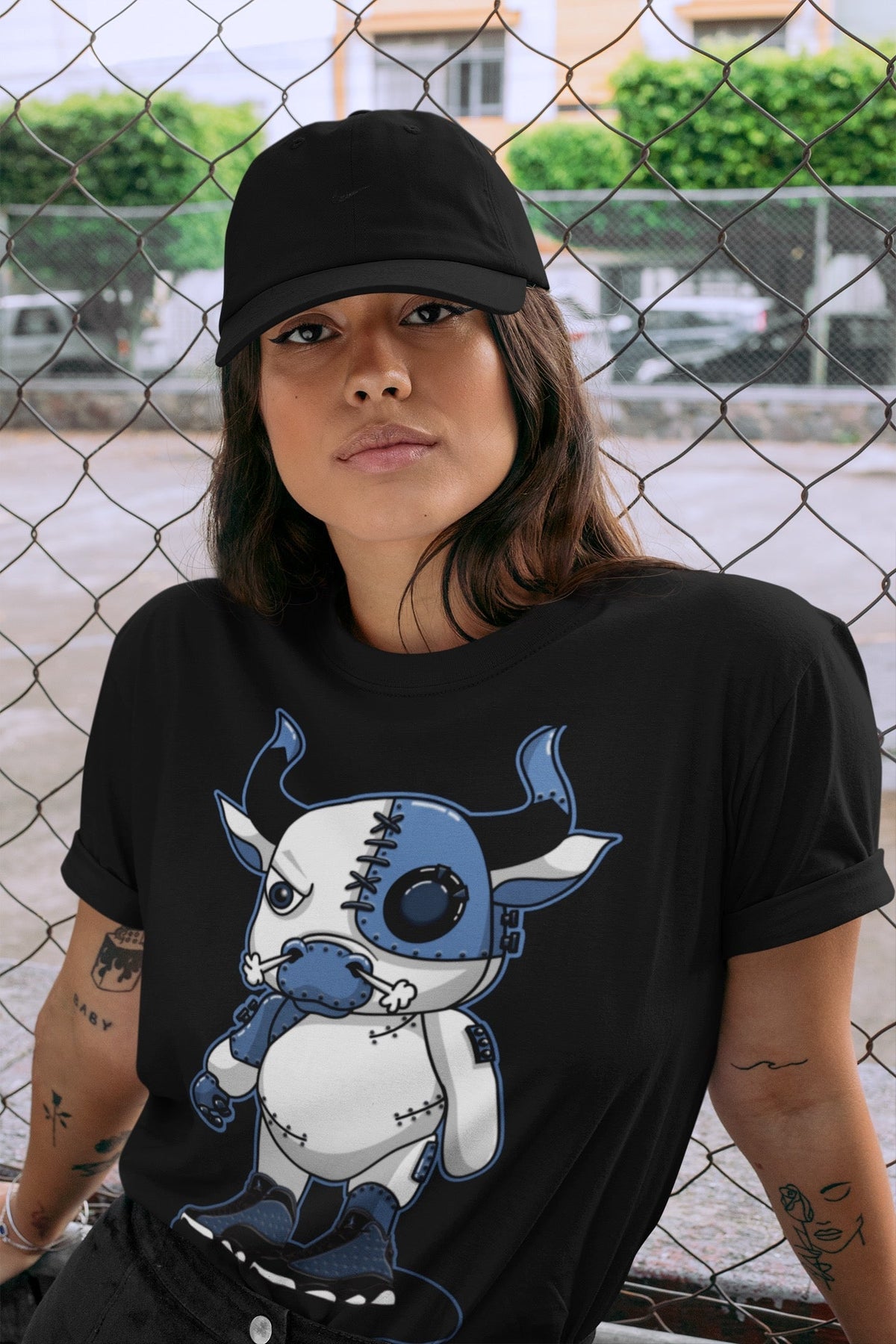 Jordan 13 Brave Blue Sneaker Matching T-Shirt Cyborg Bull Sneaker Tees Jordan 13 Brave Blue Sneaker Release Tees Crew Neck Tees