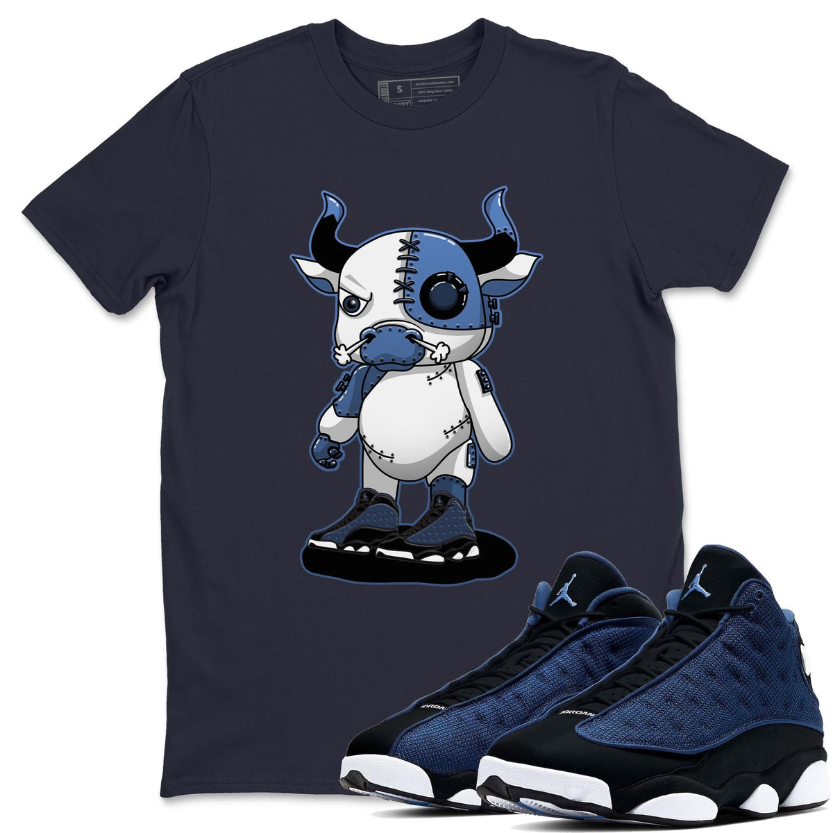 Jordan 13 Brave Blue Sneaker Matching T-Shirt Cyborg Bull Sneaker Tees Jordan 13 Brave Blue Sneaker Release Tees Crew Neck Tees