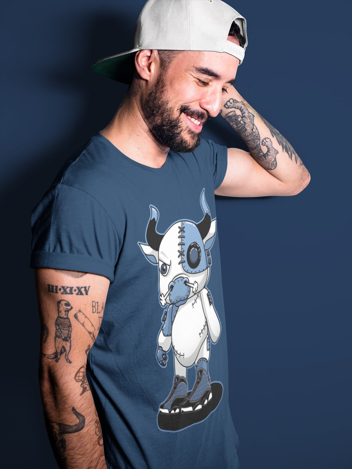Jordan 13 Brave Blue Sneaker Matching T-Shirt Cyborg Bull Sneaker Tees Jordan 13 Brave Blue Sneaker Release Tees Crew Neck Tees