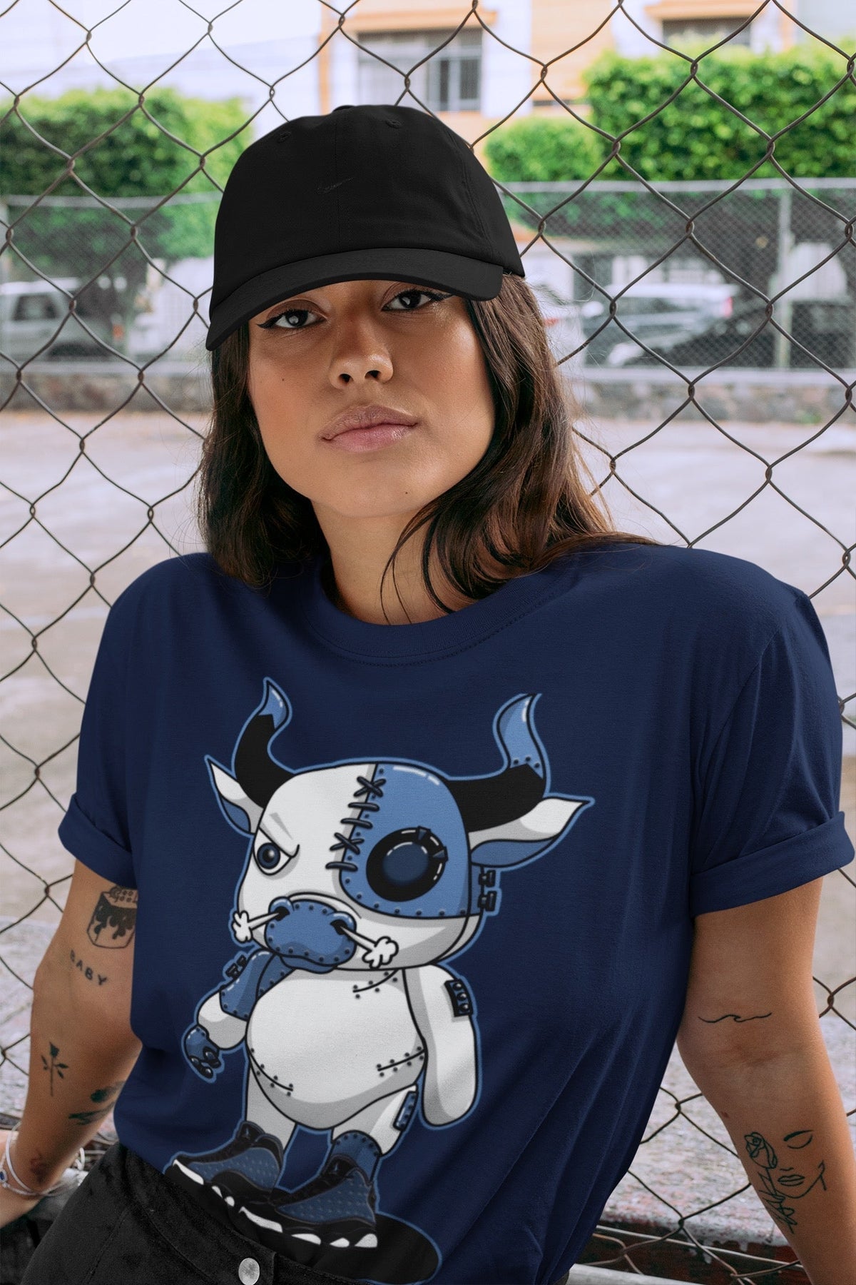 Jordan 13 Brave Blue Sneaker Matching T-Shirt Cyborg Bull Sneaker Tees Jordan 13 Brave Blue Sneaker Release Tees Crew Neck Tees