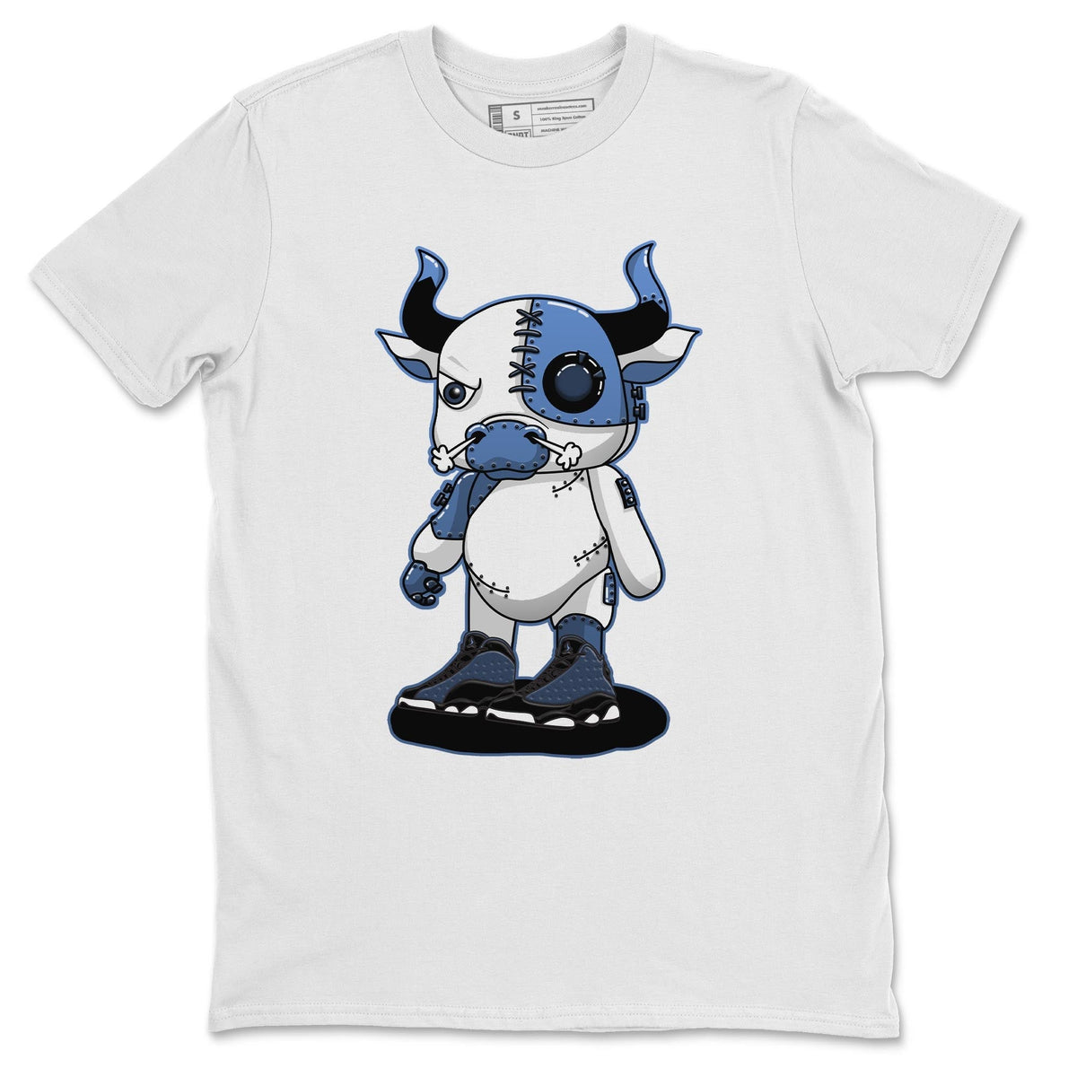 Jordan 13 Brave Blue Sneaker Matching T-Shirt Cyborg Bull Sneaker Tees Jordan 13 Brave Blue Sneaker Release Tees Crew Neck Tees
