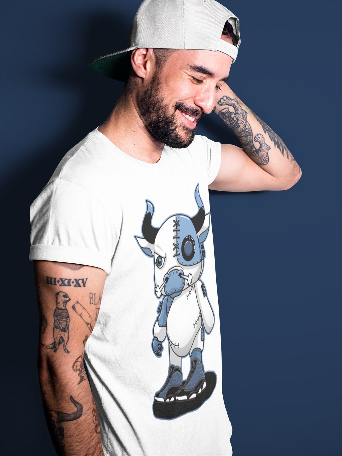 Jordan 13 Brave Blue Sneaker Matching T-Shirt Cyborg Bull Sneaker Tees Jordan 13 Brave Blue Sneaker Release Tees Crew Neck Tees