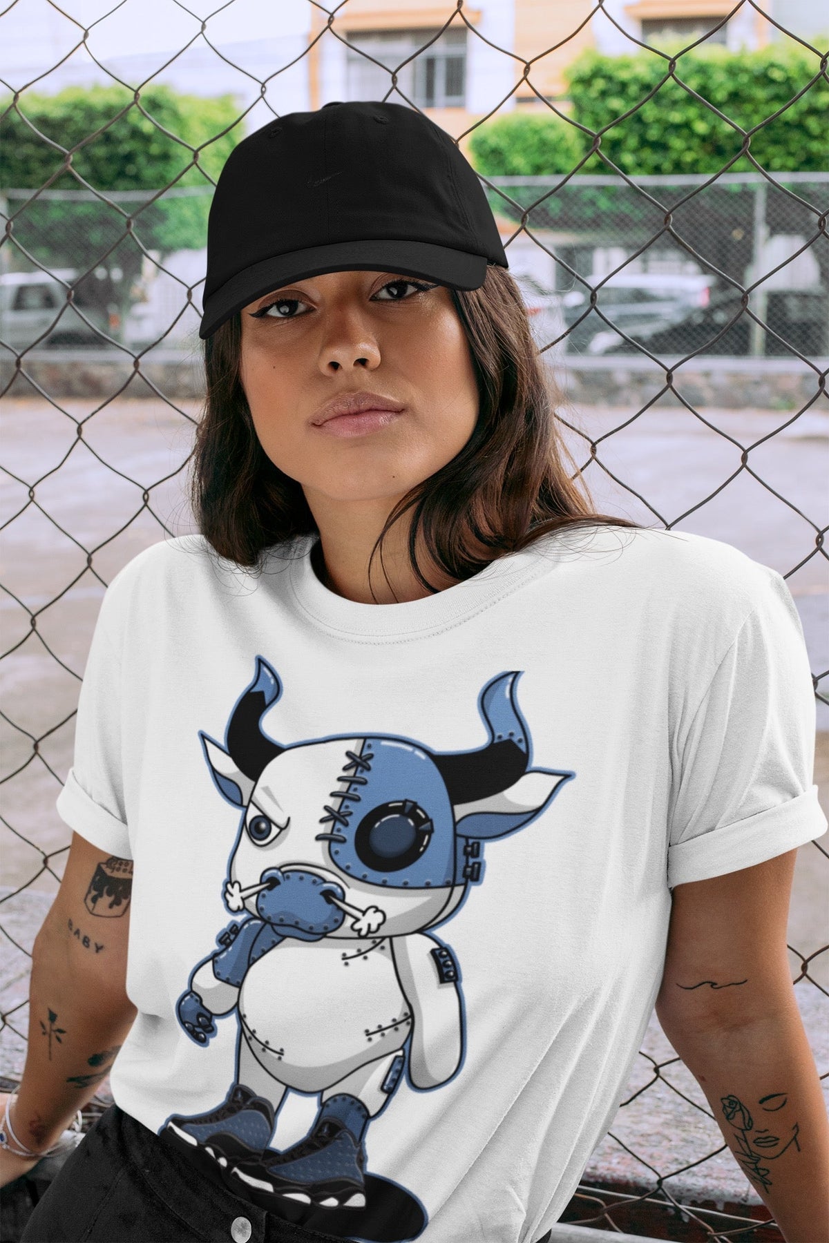 Jordan 13 Brave Blue Sneaker Matching T-Shirt Cyborg Bull Sneaker Tees Jordan 13 Brave Blue Sneaker Release Tees Crew Neck Tees