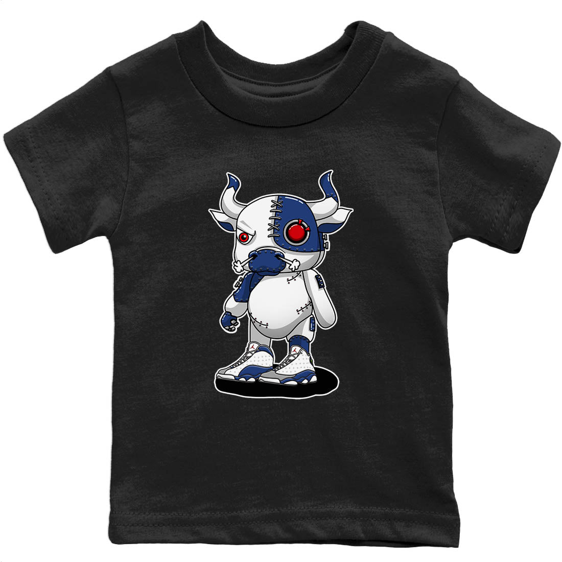 Jordan 13 French Blue Sneaker Matching T-Shirt Cyborg Bull Sneaker Tees Jordan 13 French Blue Sneaker Release Tees Kids Shirts