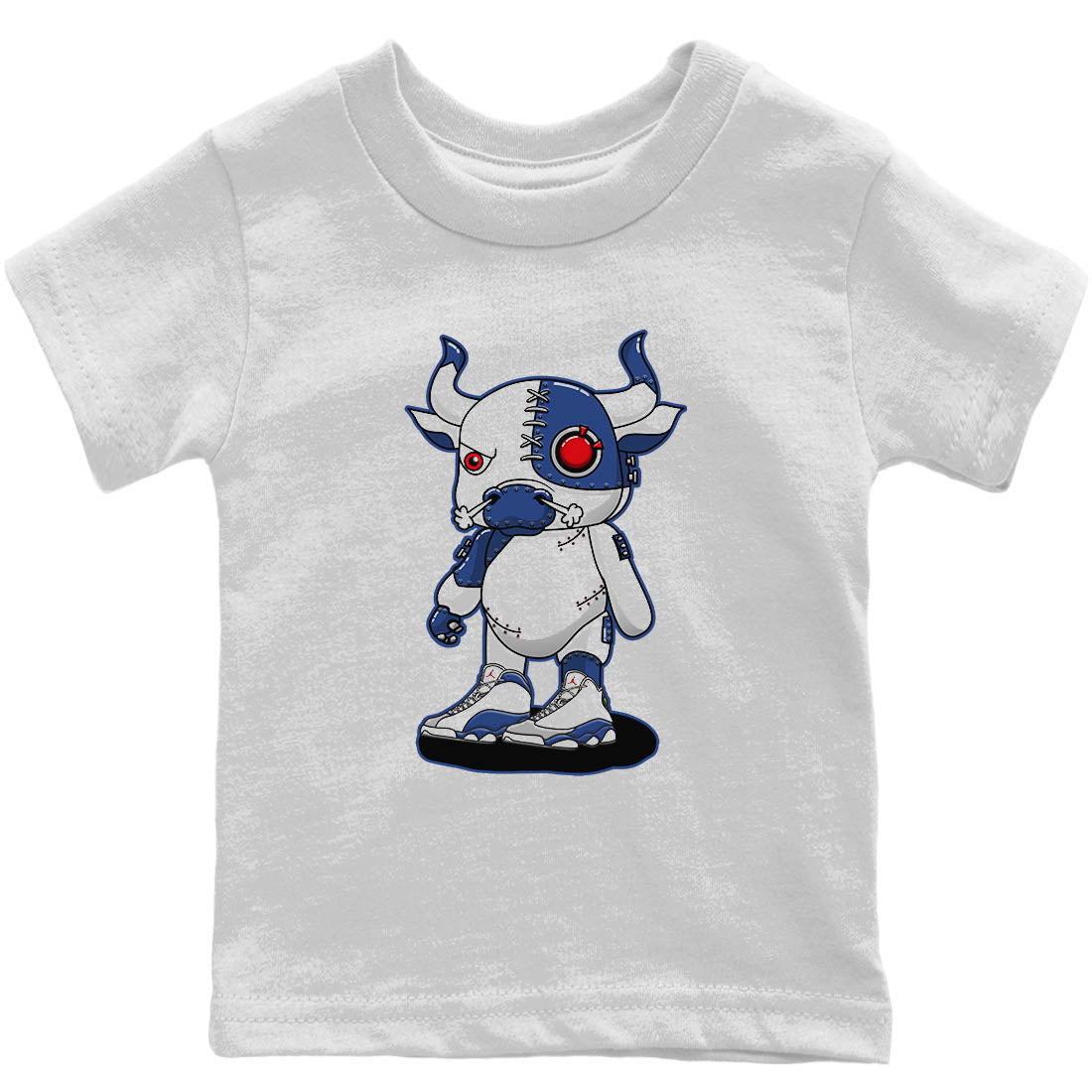 Jordan 13 French Blue Sneaker Matching T-Shirt Cyborg Bull Sneaker Tees Jordan 13 French Blue Sneaker Release Tees Kids Shirts