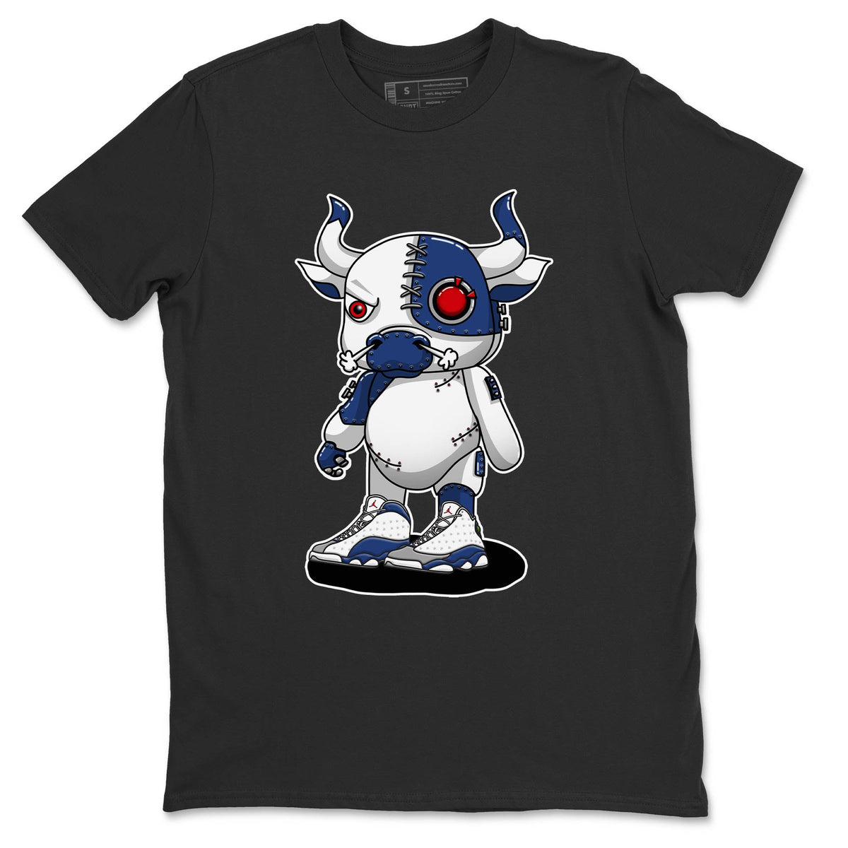 Jordan 13 French Blue Sneaker Matching T-Shirt Cyborg Bull Sneaker Tees Jordan 13 French Blue Sneaker Release Tees Crew Neck Tees