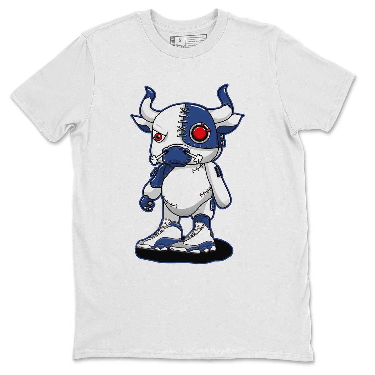 Jordan 13 French Blue Sneaker Matching T-Shirt Cyborg Bull Sneaker Tees Jordan 13 French Blue Sneaker Release Tees Crew Neck Tees