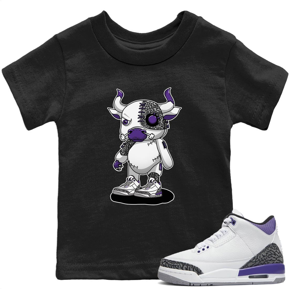Jordan 3 Dark Iris Sneaker Matching T-Shirt Cyborg Bull Sneaker Tees Jordan 3 Dark Iris Sneaker Release Tees Kids Shirts