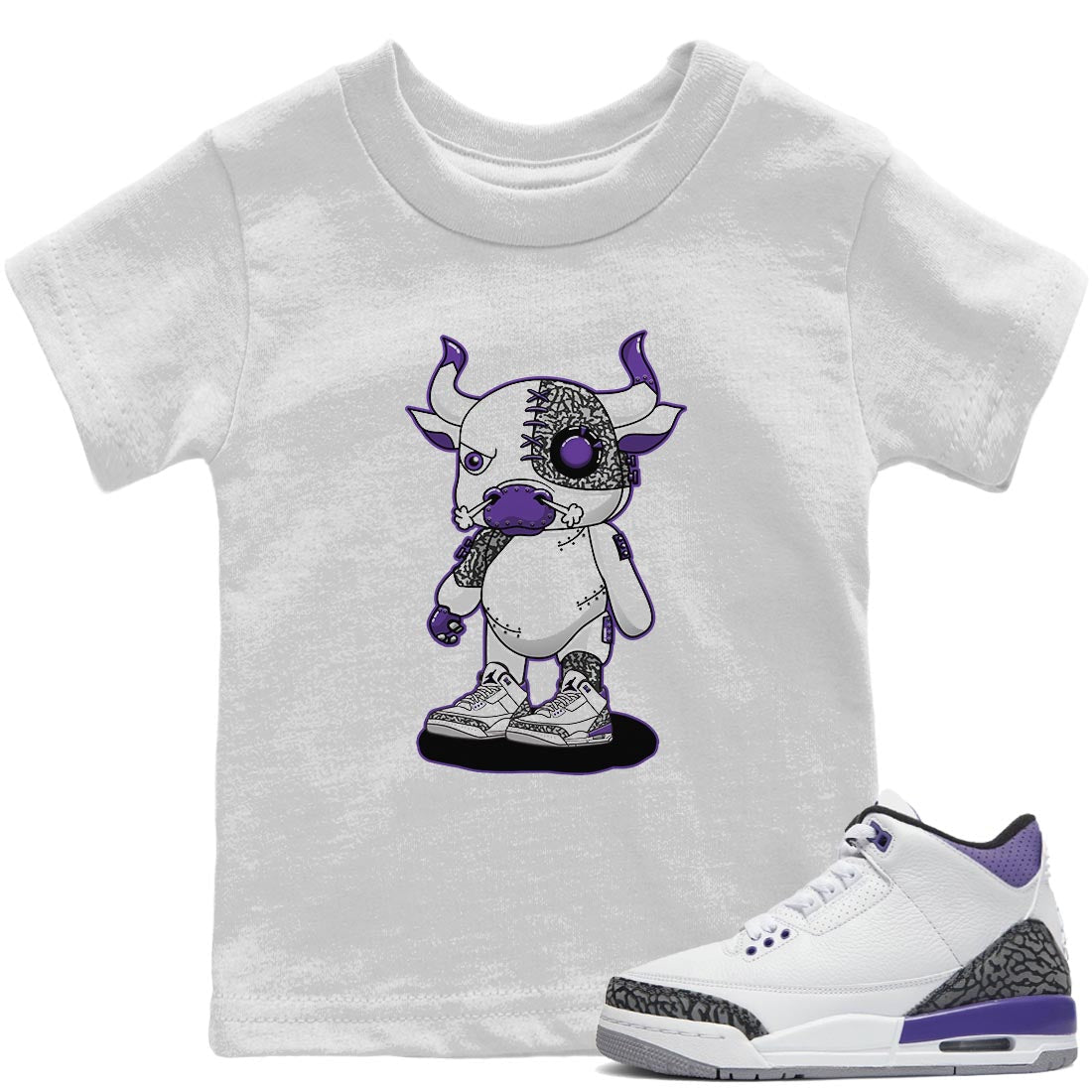 Jordan 3 Dark Iris Sneaker Matching T-Shirt Cyborg Bull Sneaker Tees Jordan 3 Dark Iris Sneaker Release Tees Kids Shirts