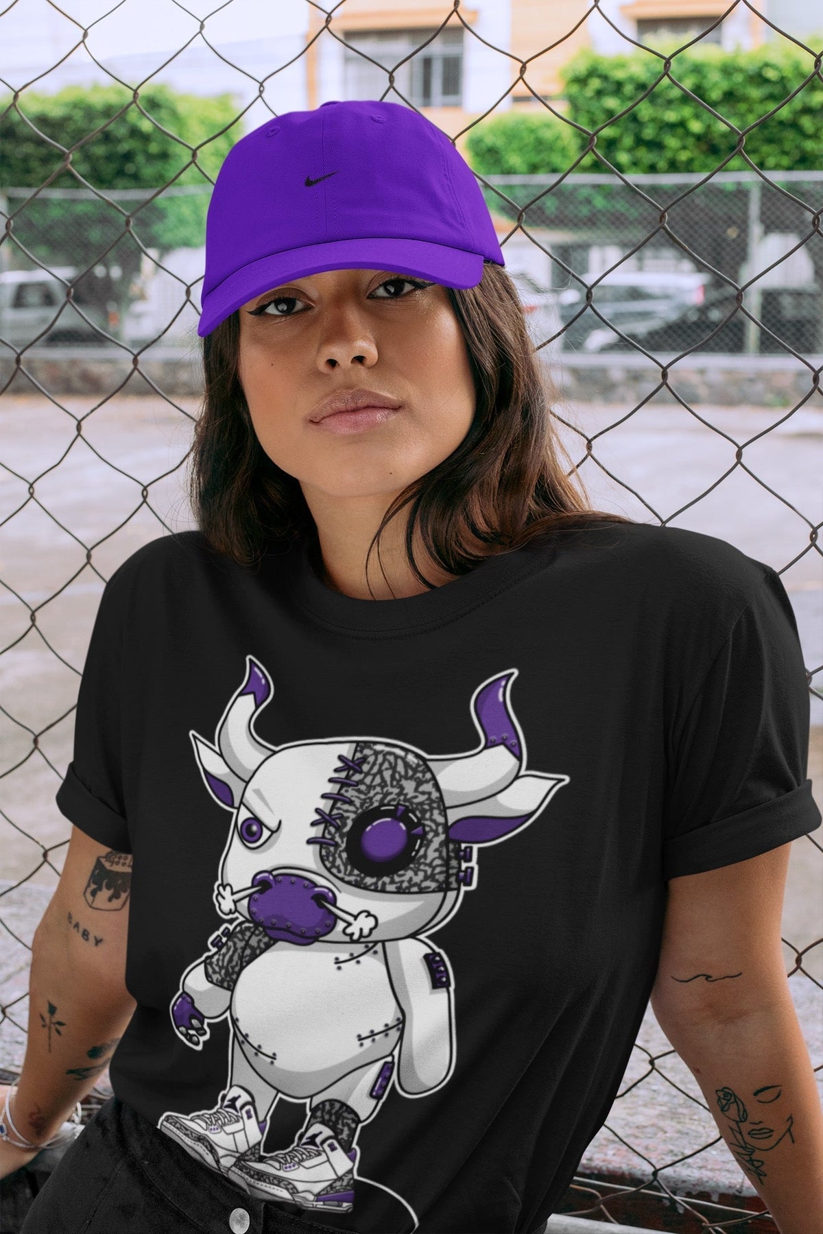 Jordan 3 Dark Iris Sneaker Matching T-Shirt Cyborg Bull Sneaker Tees Jordan 3 Dark Iris Sneaker Release Tees Crew Neck Tees