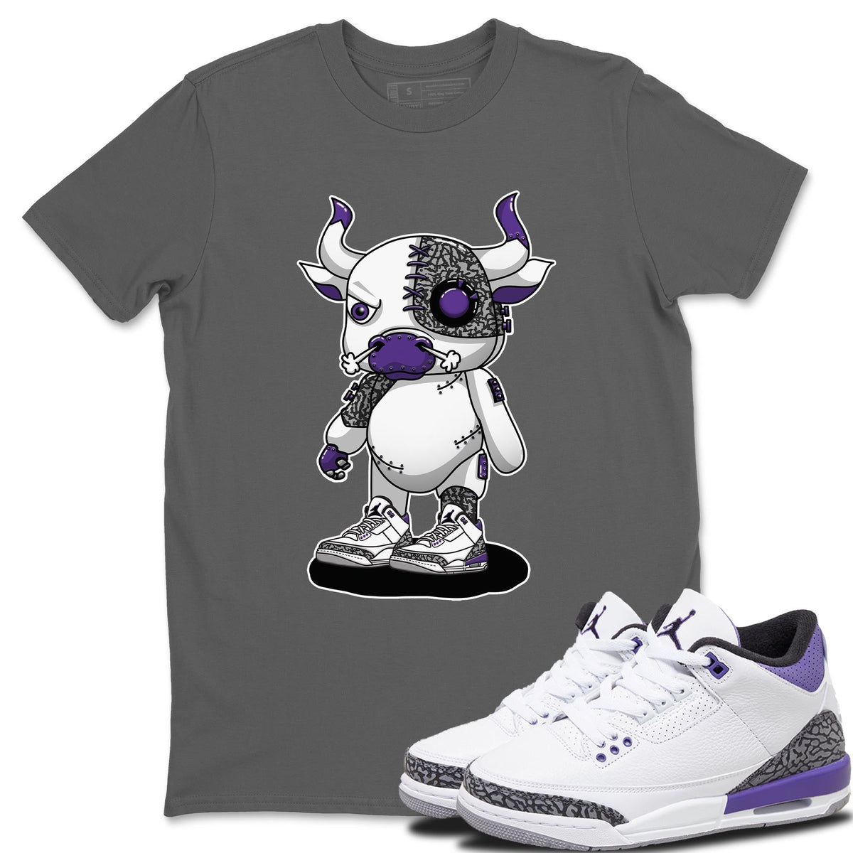 Jordan 3 Dark Iris Sneaker Matching T-Shirt Cyborg Bull Sneaker Tees Jordan 3 Dark Iris Sneaker Release Tees Crew Neck Tees