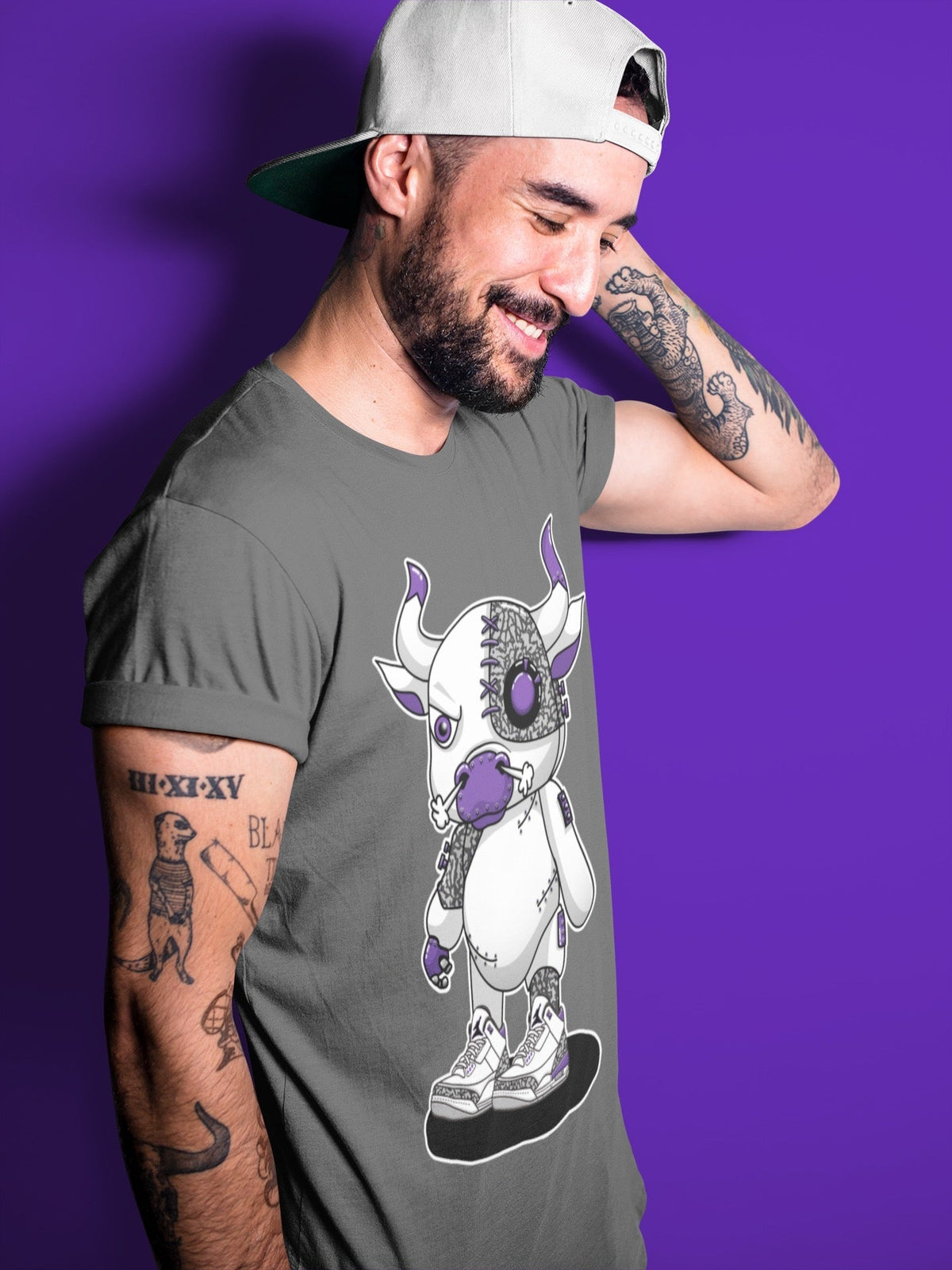 Jordan 3 Dark Iris Sneaker Matching T-Shirt Cyborg Bull Sneaker Tees Jordan 3 Dark Iris Sneaker Release Tees Crew Neck Tees