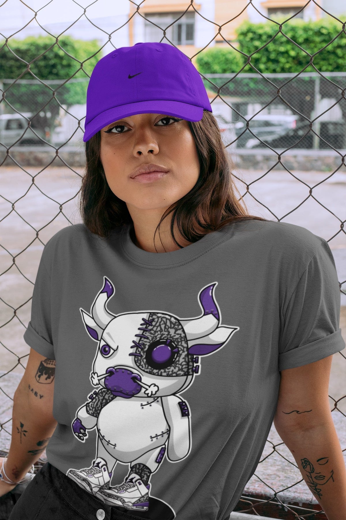 Jordan 3 Dark Iris Sneaker Matching T-Shirt Cyborg Bull Sneaker Tees Jordan 3 Dark Iris Sneaker Release Tees Crew Neck Tees