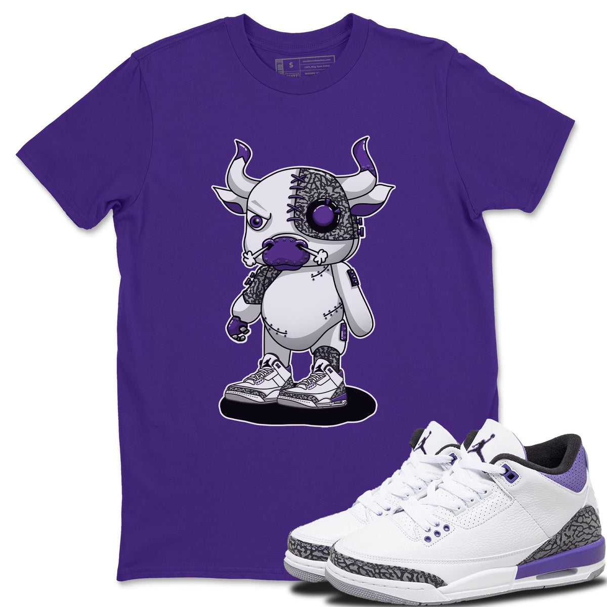 Jordan 3 Dark Iris Sneaker Matching T-Shirt Cyborg Bull Sneaker Tees Jordan 3 Dark Iris Sneaker Release Tees Crew Neck Tees