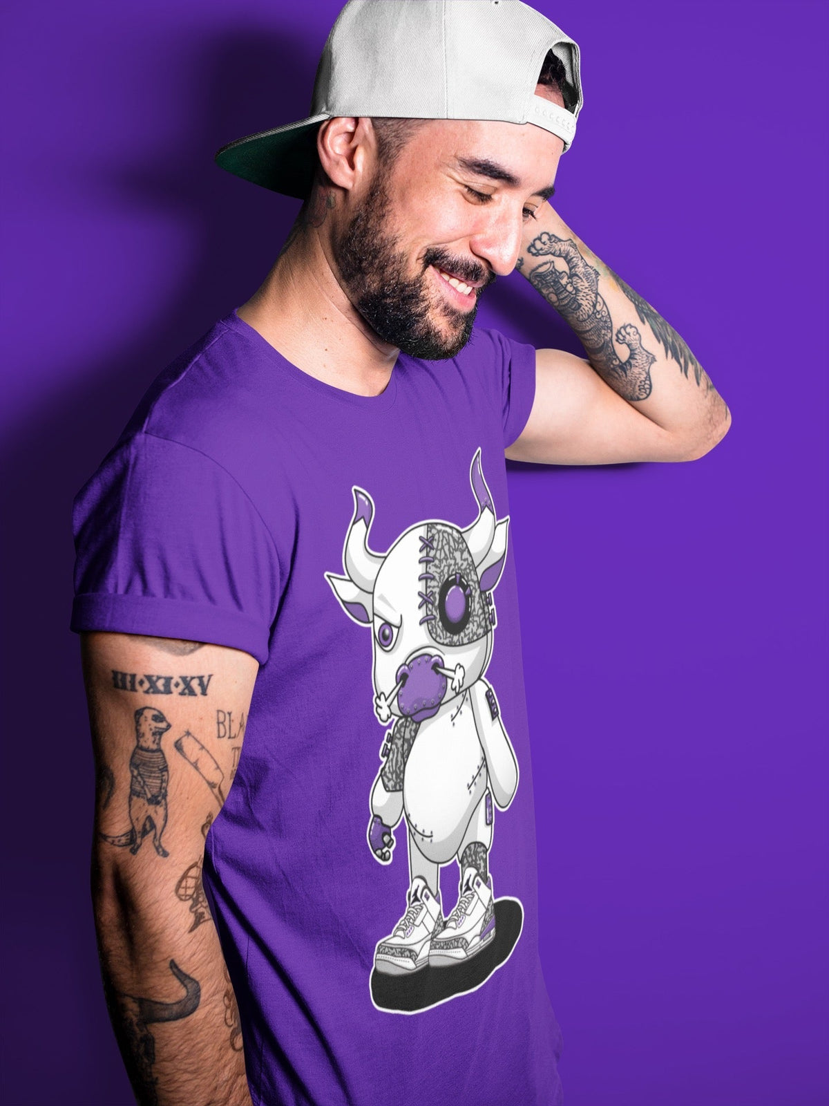 Jordan 3 Dark Iris Sneaker Matching T-Shirt Cyborg Bull Sneaker Tees Jordan 3 Dark Iris Sneaker Release Tees Crew Neck Tees