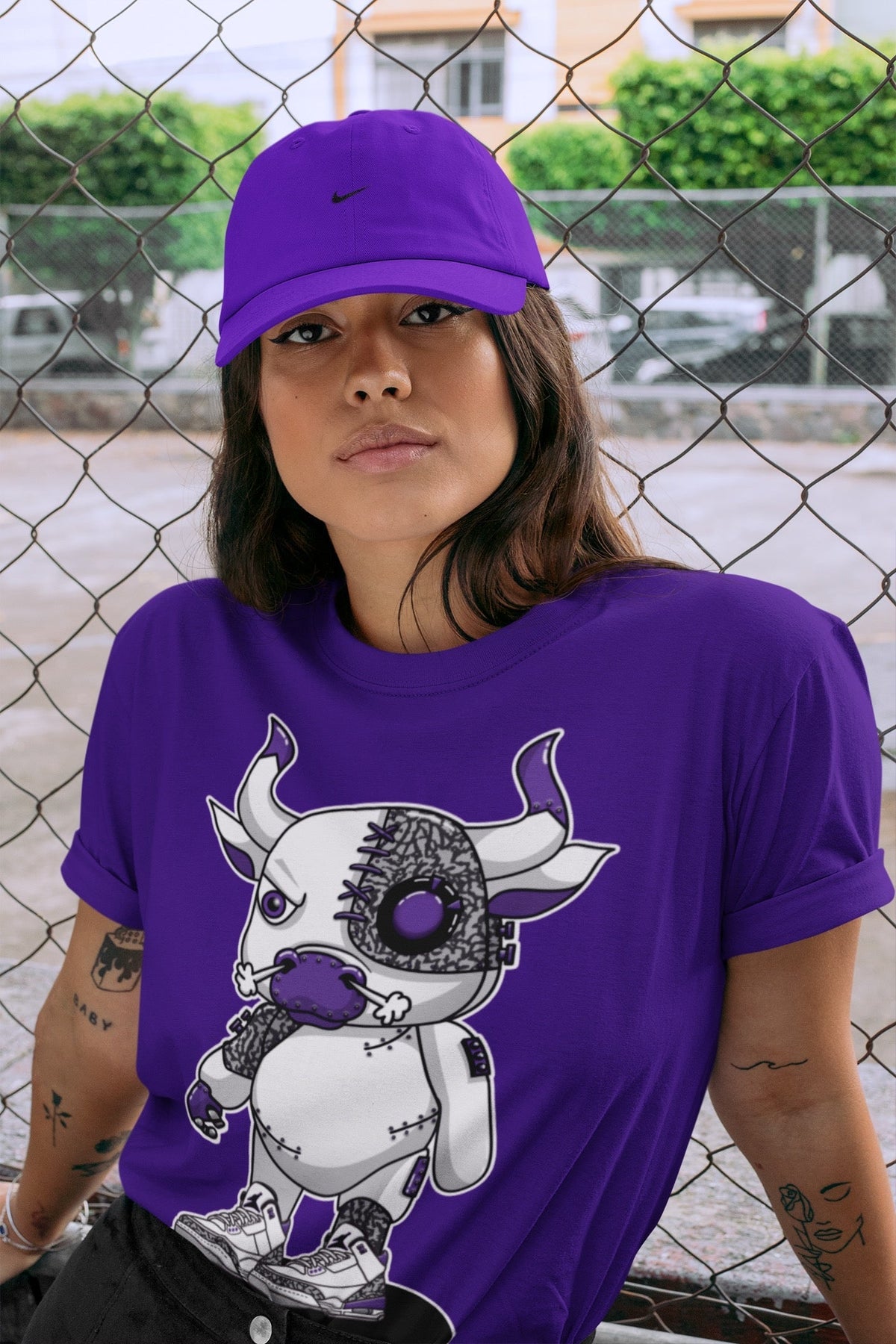 Jordan 3 Dark Iris Sneaker Matching T-Shirt Cyborg Bull Sneaker Tees Jordan 3 Dark Iris Sneaker Release Tees Crew Neck Tees