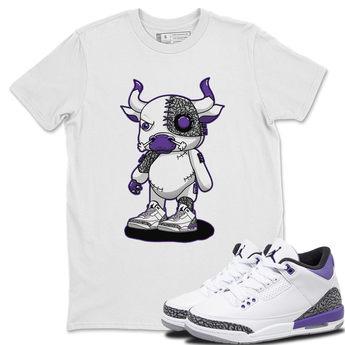 Jordan 3 Dark Iris Sneaker Matching T-Shirt Cyborg Bull Sneaker Tees Jordan 3 Dark Iris Sneaker Release Tees Crew Neck Tees