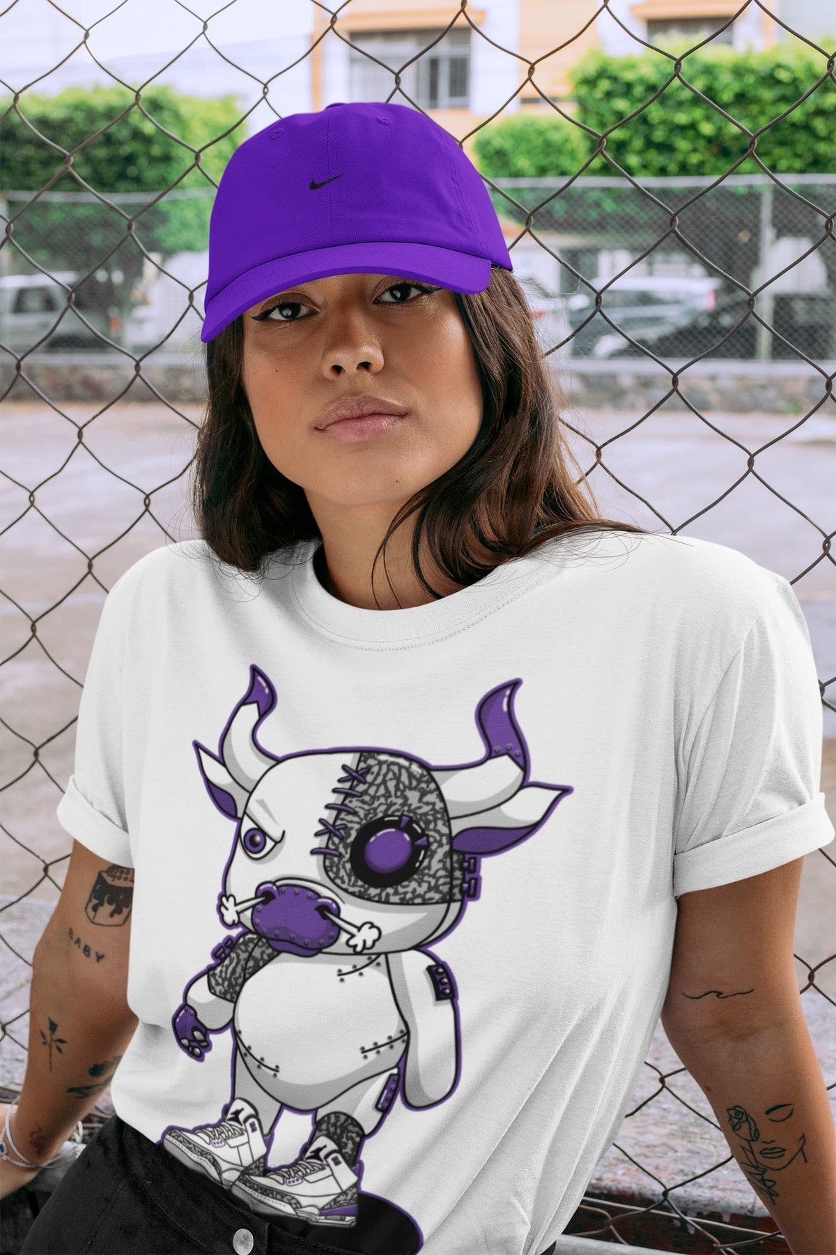 Jordan 3 Dark Iris Sneaker Matching T-Shirt Cyborg Bull Sneaker Tees Jordan 3 Dark Iris Sneaker Release Tees Crew Neck Tees