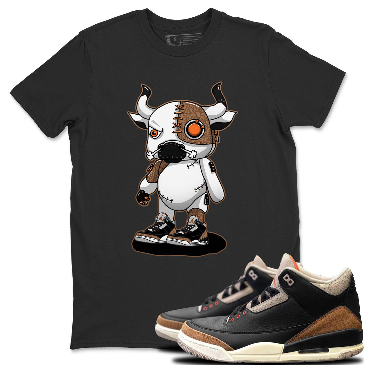 Jordan 3 Desert Elephant Sneaker Matching T-Shirt Cyborg Bull Sneaker Tees Jordan 3 Desert Elephant Sneaker Release Tees Crew Neck Tees