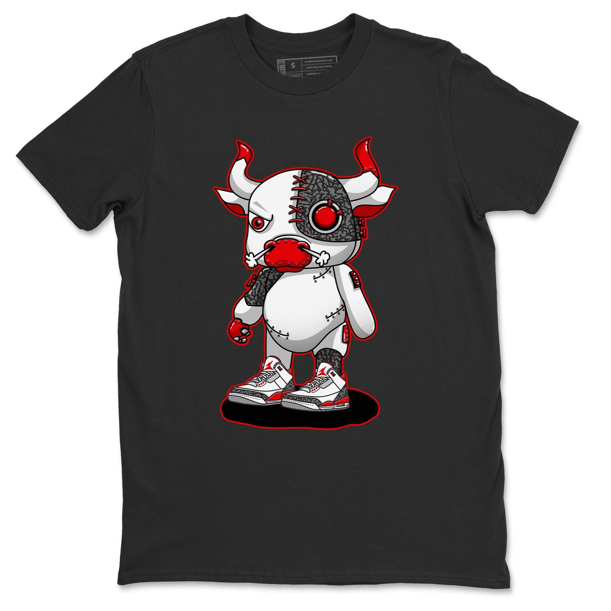 Jordan 3 Fire Red Sneaker Matching T-Shirt Cyborg Bull Sneaker Tees Jordan 3 Fire Red Sneaker Release Tees Crew Neck Tees