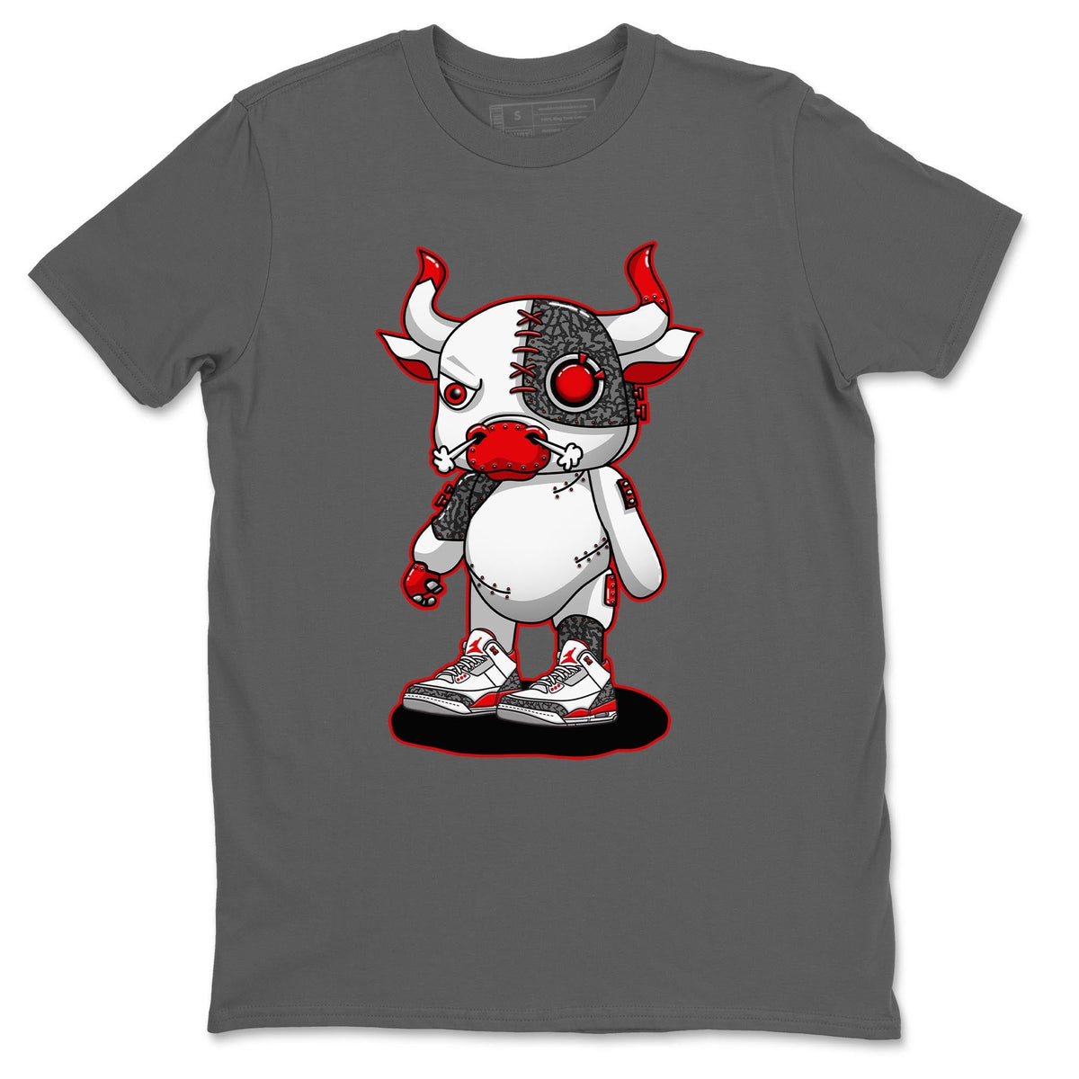 Jordan 3 Fire Red Sneaker Matching T-Shirt Cyborg Bull Sneaker Tees Jordan 3 Fire Red Sneaker Release Tees Crew Neck Tees
