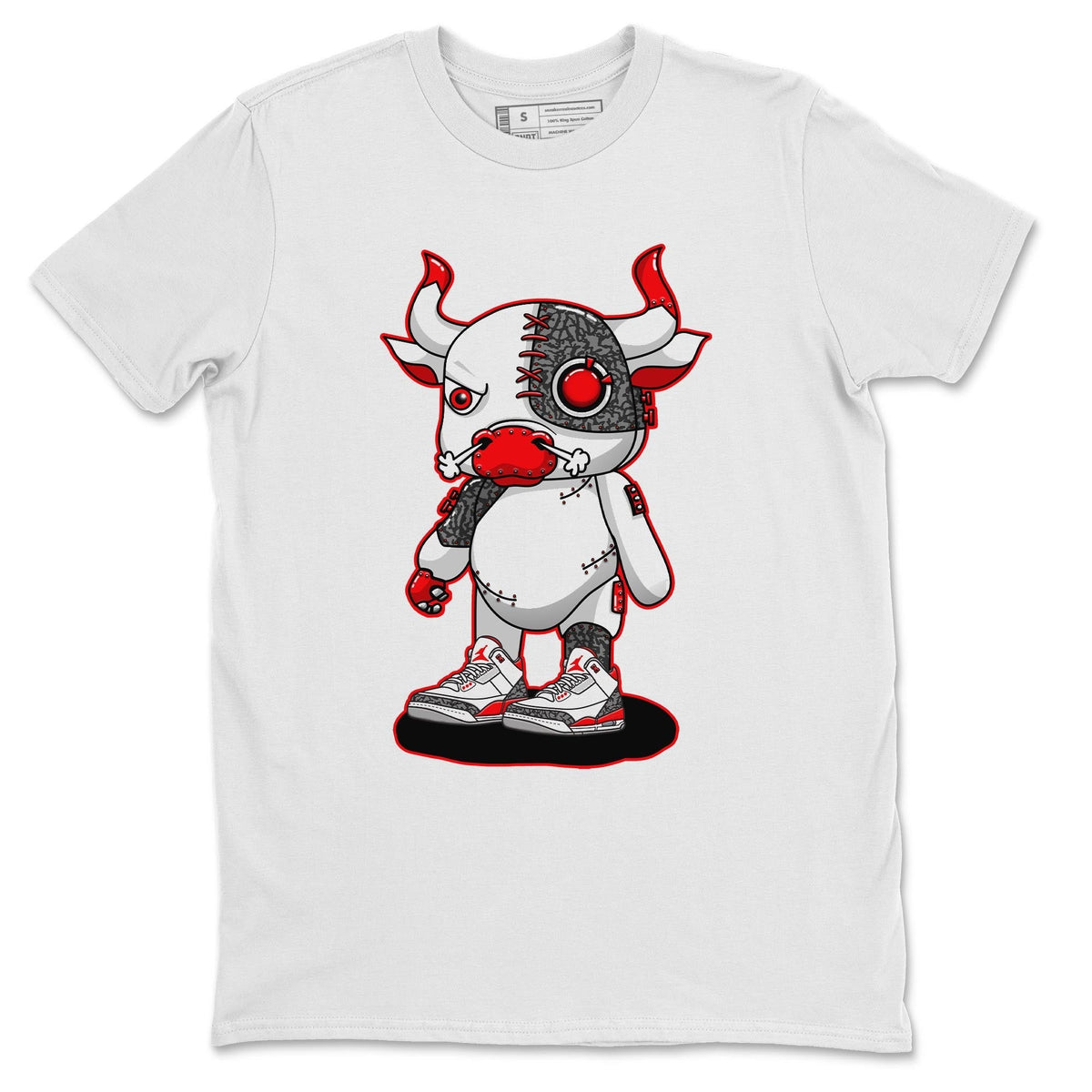 Jordan 3 Fire Red Sneaker Matching T-Shirt Cyborg Bull Sneaker Tees Jordan 3 Fire Red Sneaker Release Tees Crew Neck Tees
