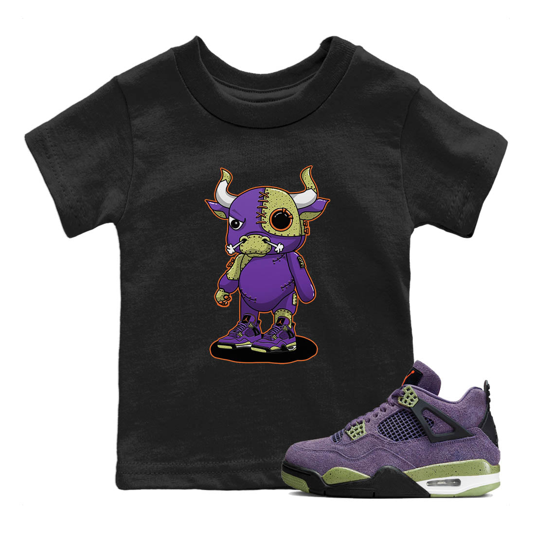 Jordan 4 Canyon Purple Sneaker Matching T-Shirt Cyborg Bull Sneaker Tees Jordan 4 Canyon Purple Sneaker Release Tees Kids Shirts