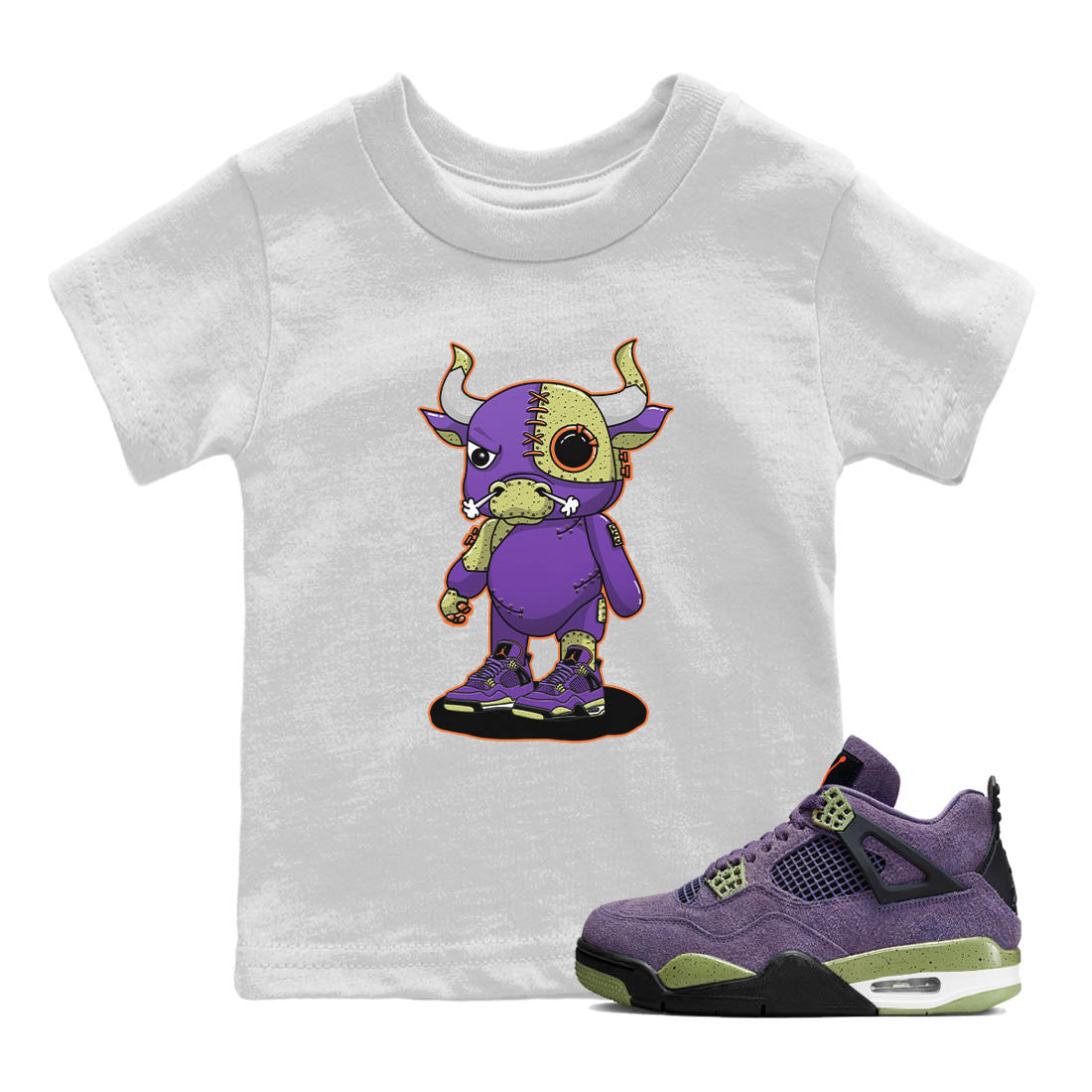 Jordan 4 Canyon Purple Sneaker Matching T-Shirt Cyborg Bull Sneaker Tees Jordan 4 Canyon Purple Sneaker Release Tees Kids Shirts