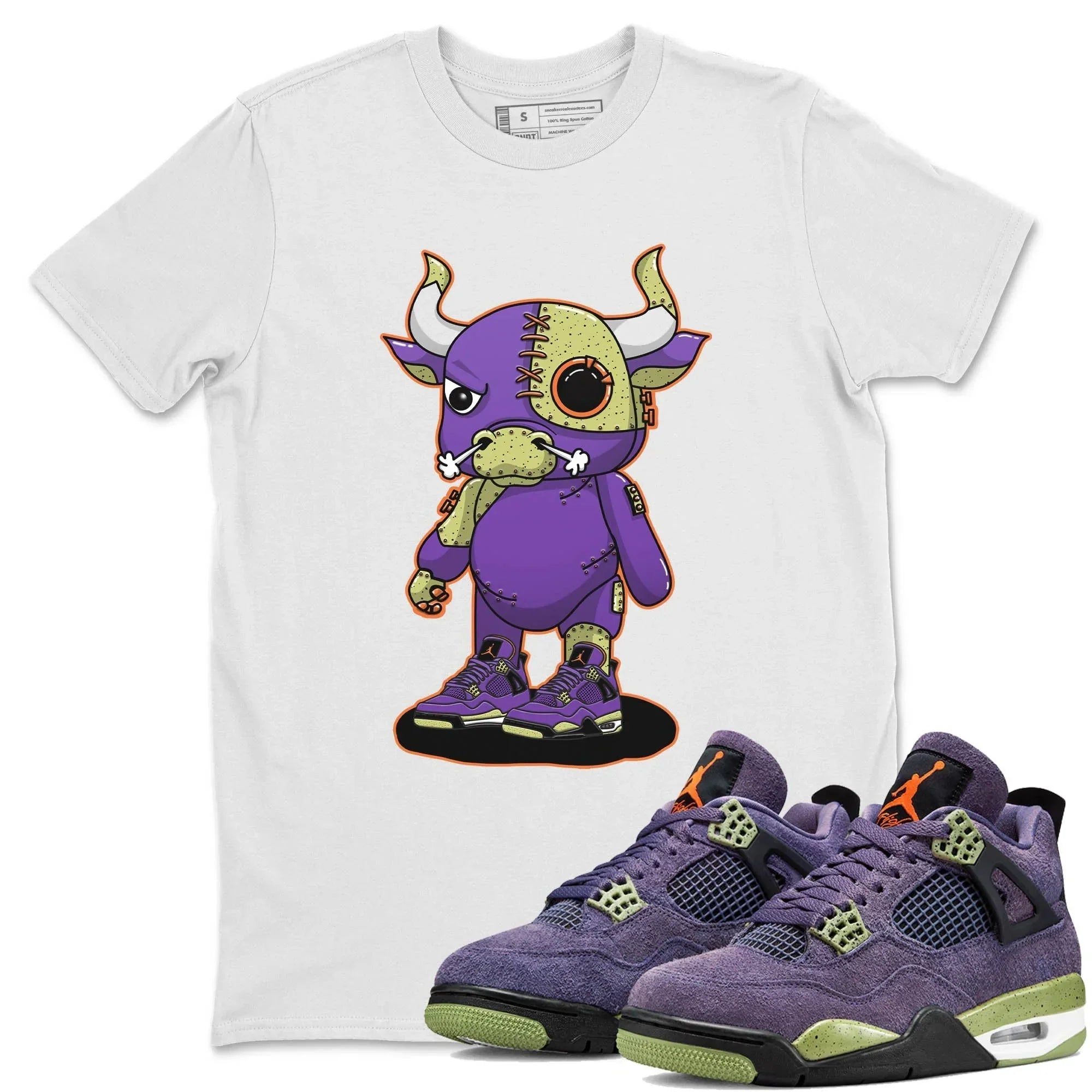 Jordan 4 Canyon Purple Sneaker Matching T-Shirt Cyborg Bull Sneaker Tees Jordan 4 Canyon Purple Sneaker Release Tees Crew Neck Tees
