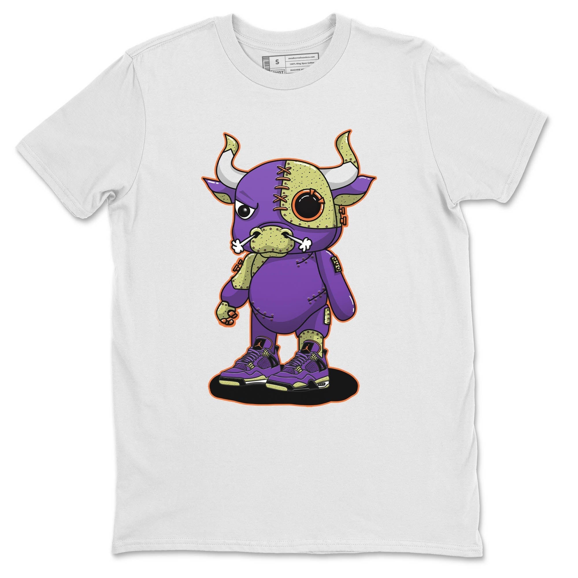 Jordan 4 Canyon Purple Sneaker Matching T-Shirt Cyborg Bull Sneaker Tees Jordan 4 Canyon Purple Sneaker Release Tees Crew Neck Tees