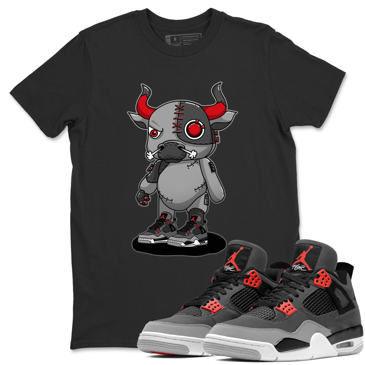 Jordan 4 Infrared Sneaker Matching T-Shirt Cyborg Bull Sneaker Tees Jordan 4 Infrared Sneaker Release Tees Crew Neck Tees