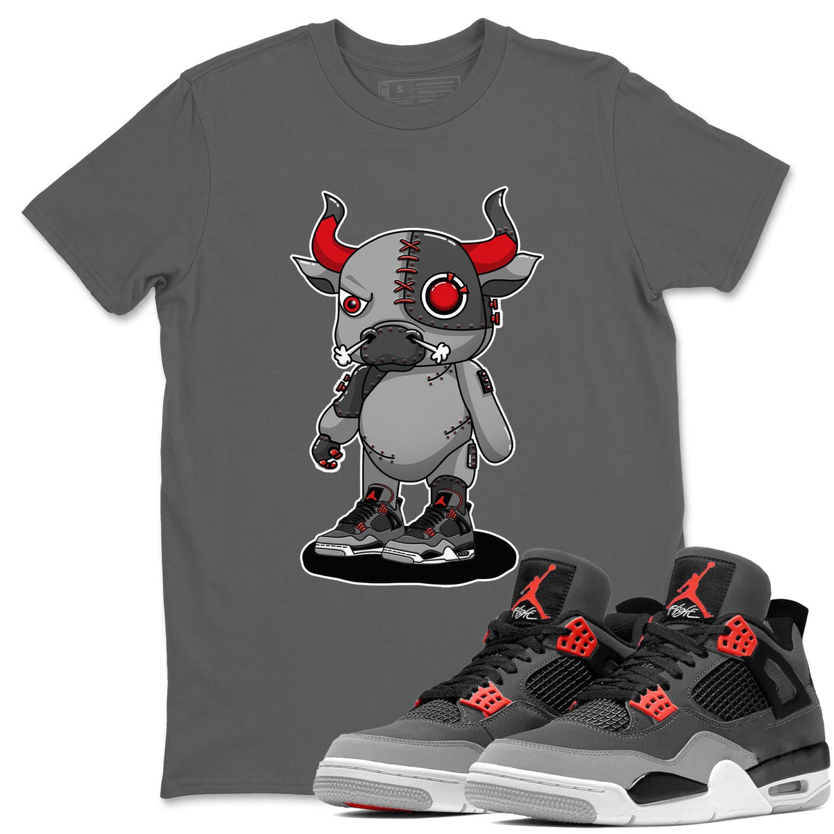 Jordan 4 Infrared Sneaker Matching T-Shirt Cyborg Bull Sneaker Tees Jordan 4 Infrared Sneaker Release Tees Crew Neck Tees