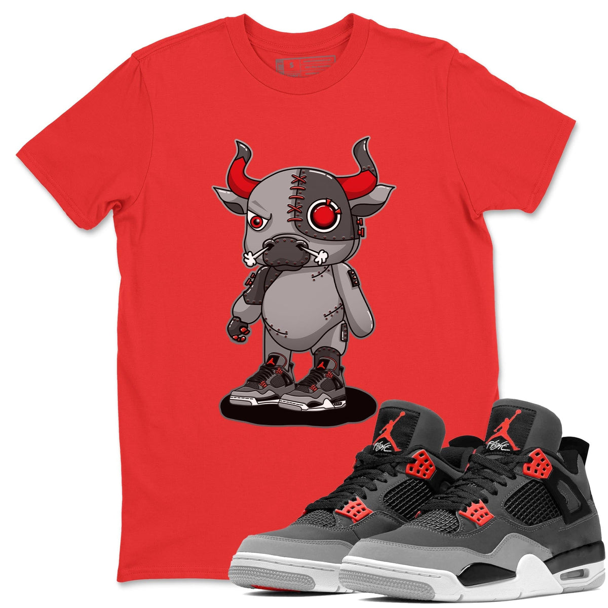 Jordan 4 Infrared Sneaker Matching T-Shirt Cyborg Bull Sneaker Tees Jordan 4 Infrared Sneaker Release Tees Crew Neck Tees