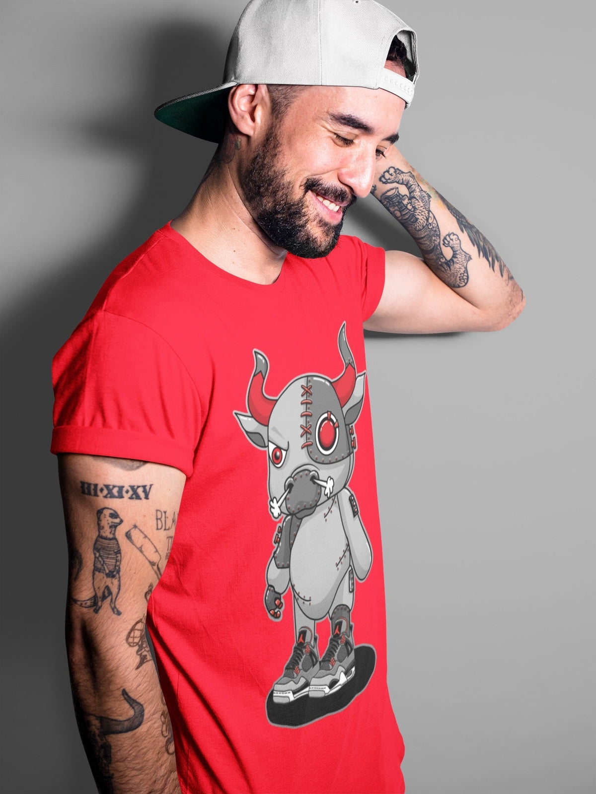 Jordan 4 Infrared Sneaker Matching T-Shirt Cyborg Bull Sneaker Tees Jordan 4 Infrared Sneaker Release Tees Crew Neck Tees