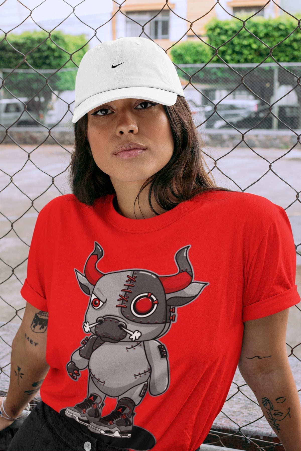Jordan 4 Infrared Sneaker Matching T-Shirt Cyborg Bull Sneaker Tees Jordan 4 Infrared Sneaker Release Tees Crew Neck Tees