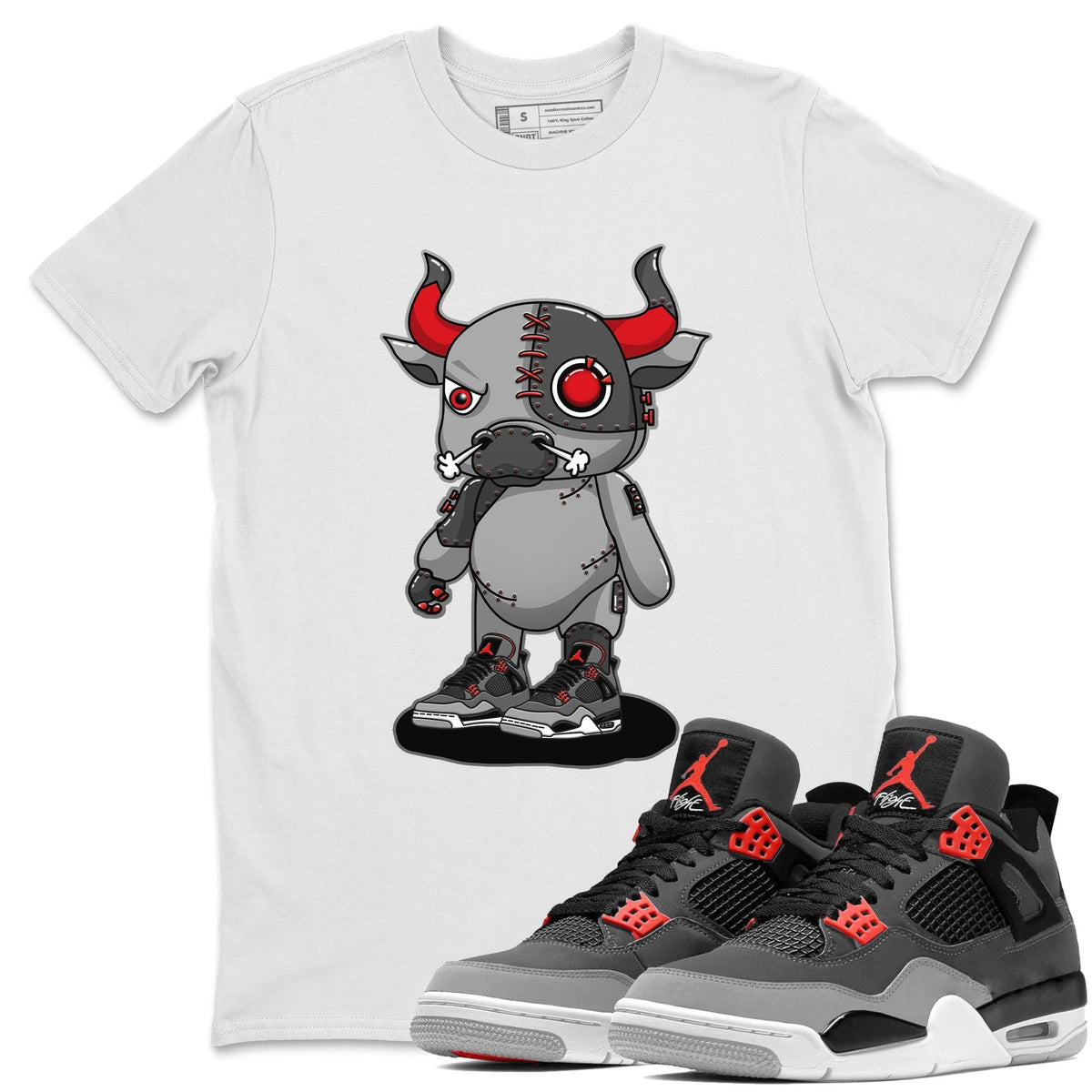 Jordan 4 Infrared Sneaker Matching T-Shirt Cyborg Bull Sneaker Tees Jordan 4 Infrared Sneaker Release Tees Crew Neck Tees