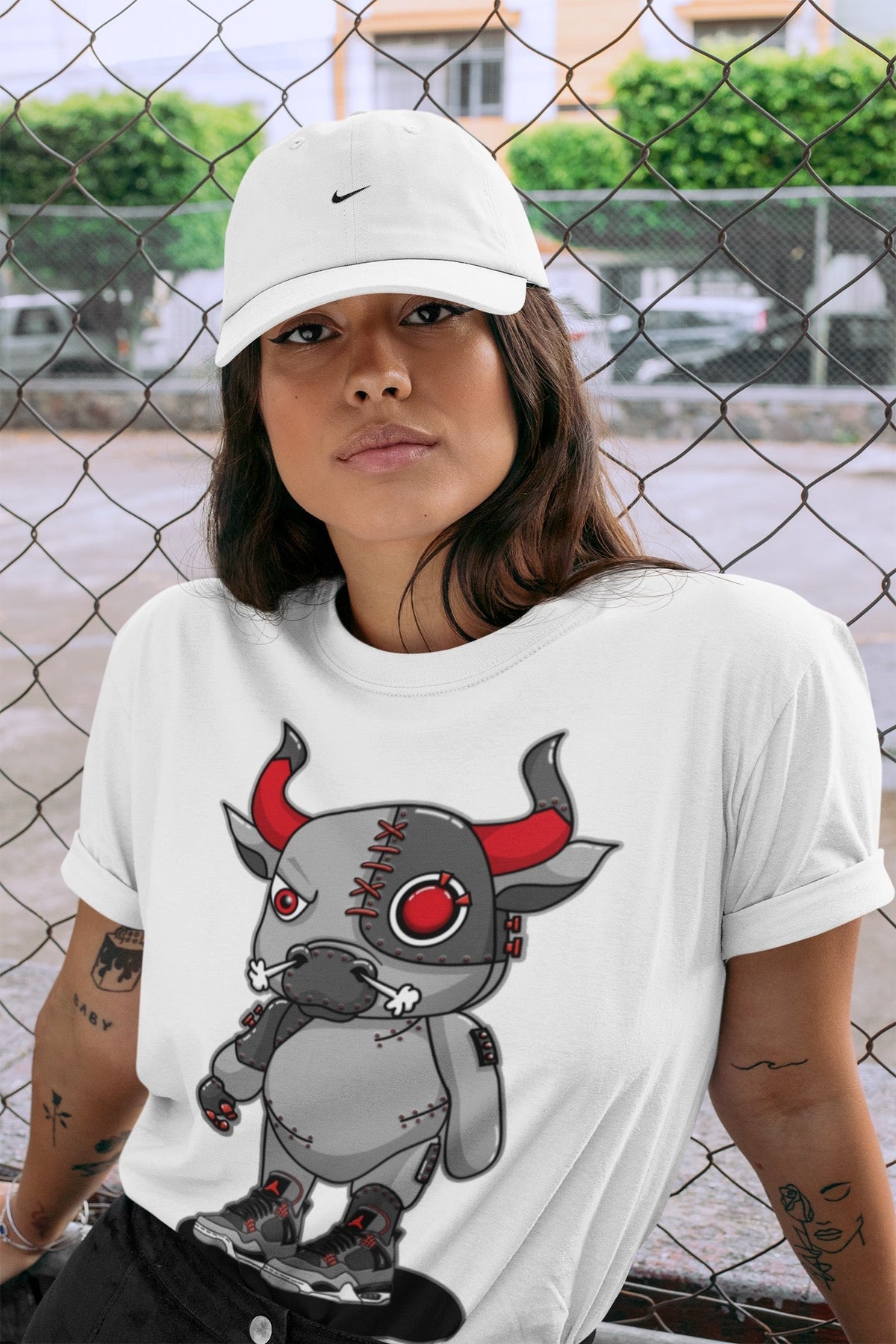 Jordan 4 Infrared Sneaker Matching T-Shirt Cyborg Bull Sneaker Tees Jordan 4 Infrared Sneaker Release Tees Crew Neck Tees