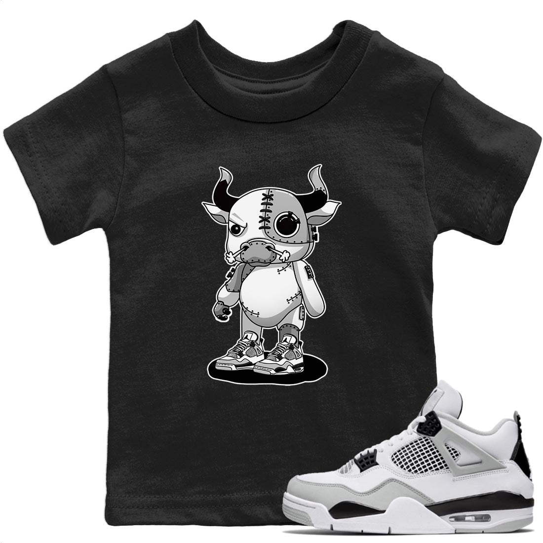 Jordan 4 Military Black Sneaker Matching T-Shirt Cyborg Bull Sneaker Tees Jordan 4 Military Black Sneaker Release Tees Kids Shirts