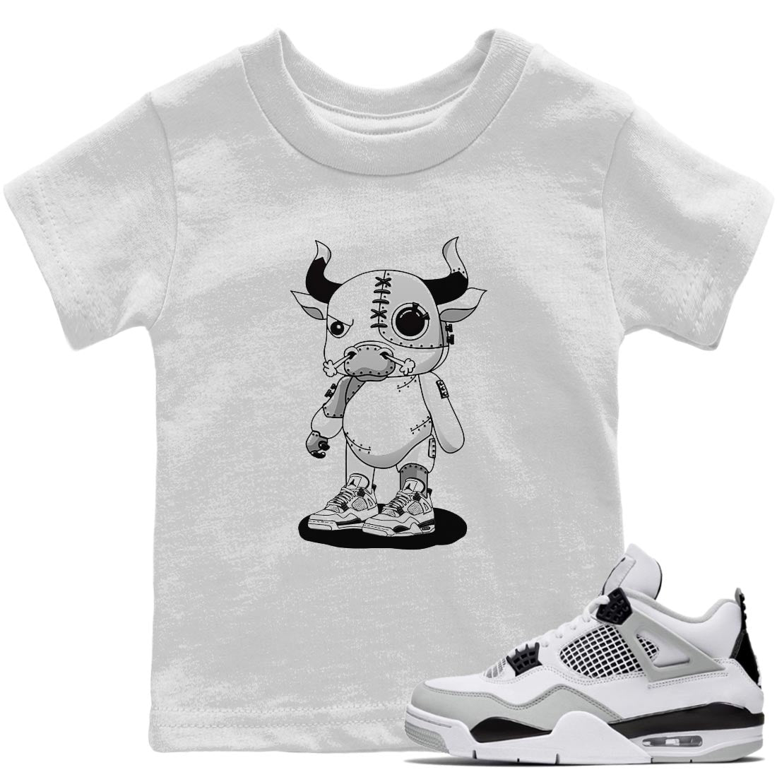 Jordan 4 Military Black Sneaker Matching T-Shirt Cyborg Bull Sneaker Tees Jordan 4 Military Black Sneaker Release Tees Kids Shirts