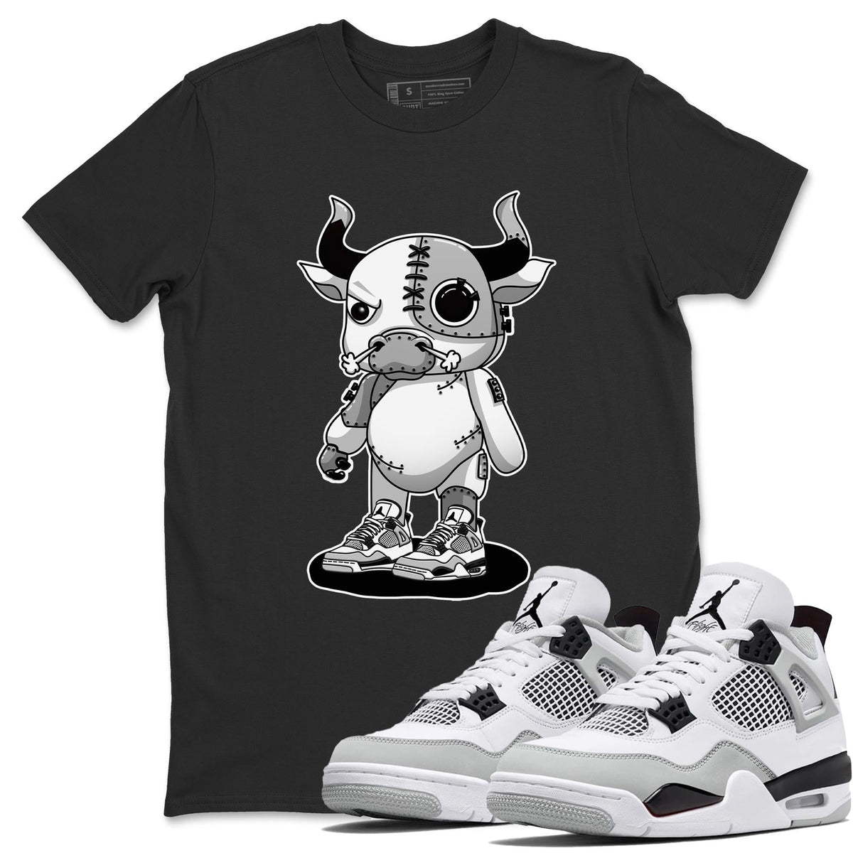 Jordan 4 Military Black Sneaker Matching T-Shirt Cyborg Bull Sneaker Tees Jordan 4 Military Black Sneaker Release Tees Crew Neck Tees