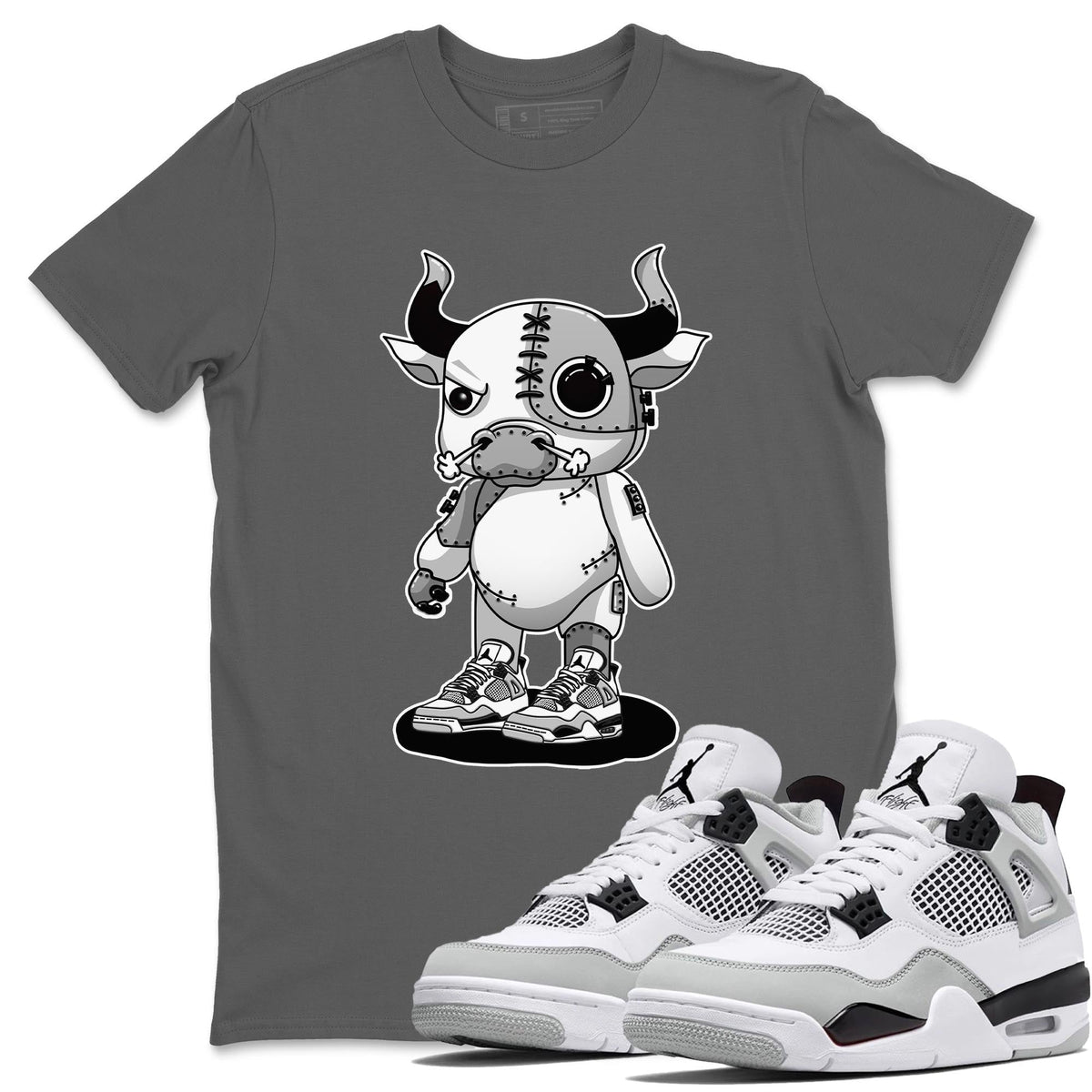 Jordan 4 Military Black Sneaker Matching T-Shirt Cyborg Bull Sneaker Tees Jordan 4 Military Black Sneaker Release Tees Crew Neck Tees
