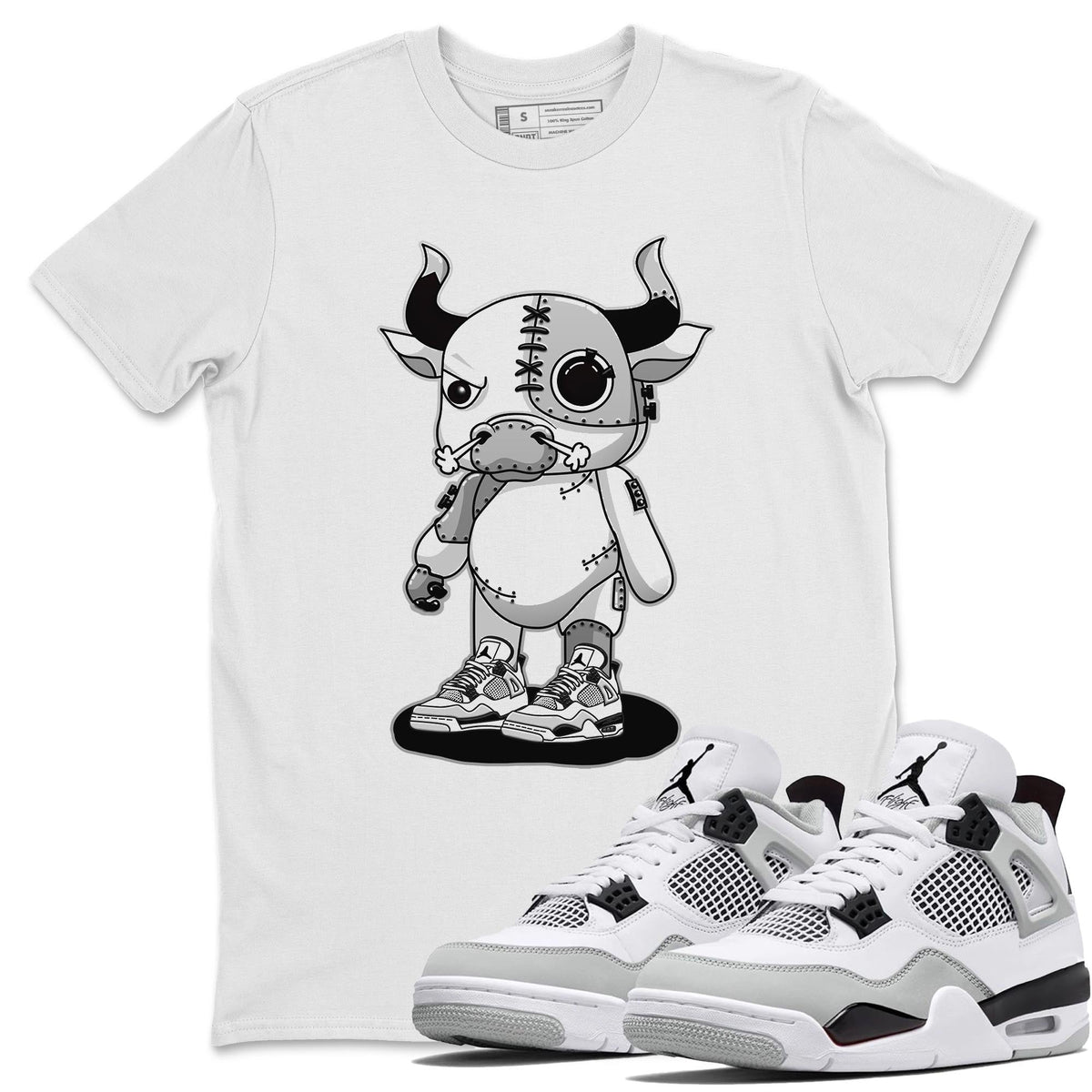 Jordan 4 Military Black Sneaker Matching T-Shirt Cyborg Bull Sneaker Tees Jordan 4 Military Black Sneaker Release Tees Crew Neck Tees