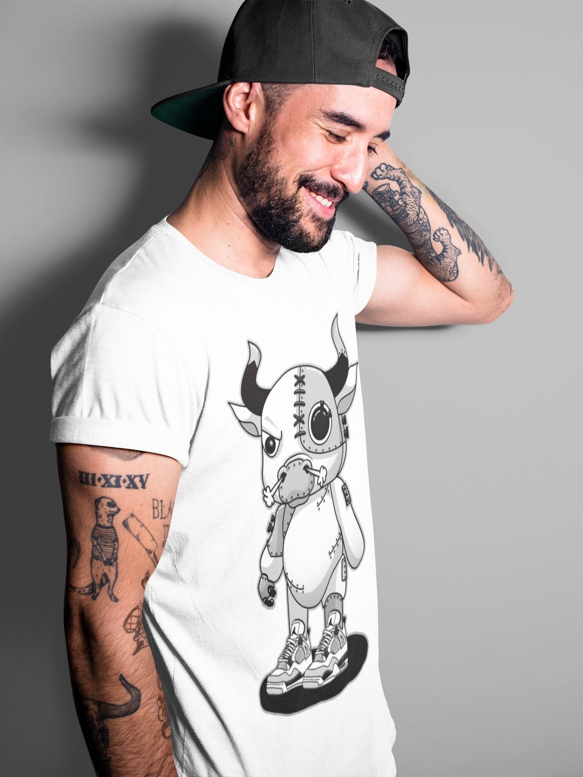 Jordan 4 Military Black Sneaker Matching T-Shirt Cyborg Bull Sneaker Tees Jordan 4 Military Black Sneaker Release Tees Crew Neck Tees