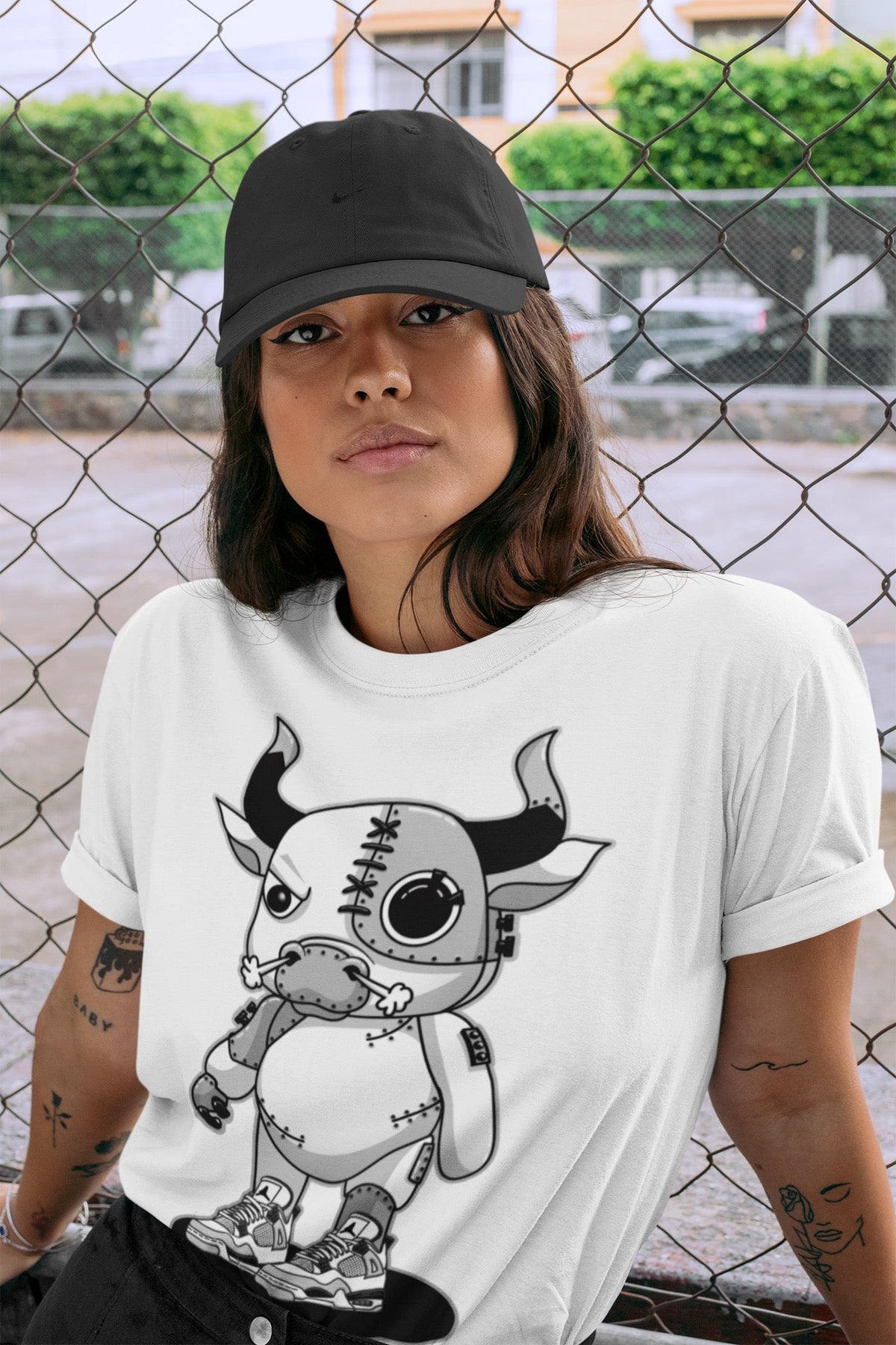 Jordan 4 Military Black Sneaker Matching T-Shirt Cyborg Bull Sneaker Tees Jordan 4 Military Black Sneaker Release Tees Crew Neck Tees