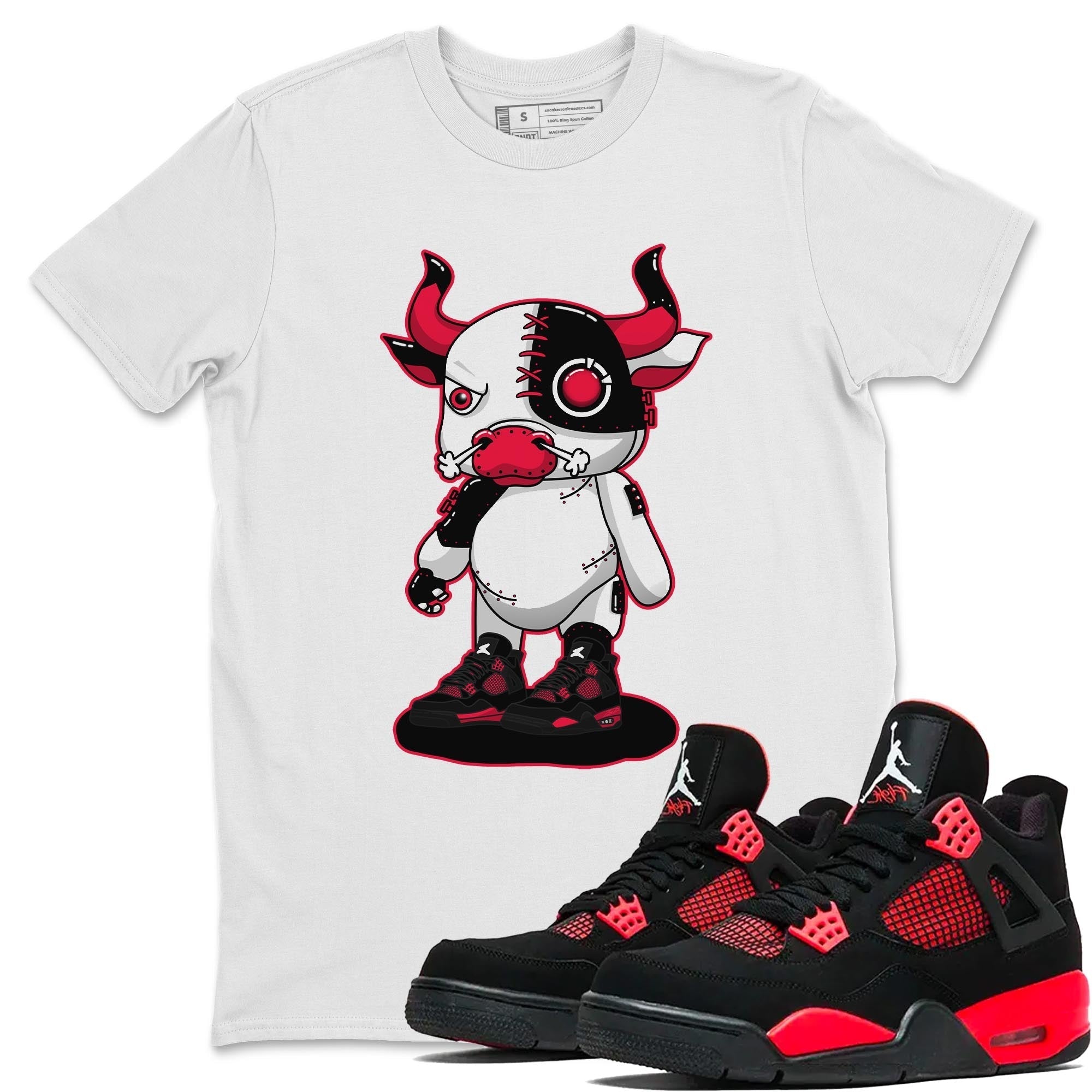 Jordan 4 Red Thunder Shirt To Match Jordans Cyborg Bull Sneaker Tees Jordan 4 Red Thunder Drip Gear Zone Sneaker Matching Clothing Unisex Shirts