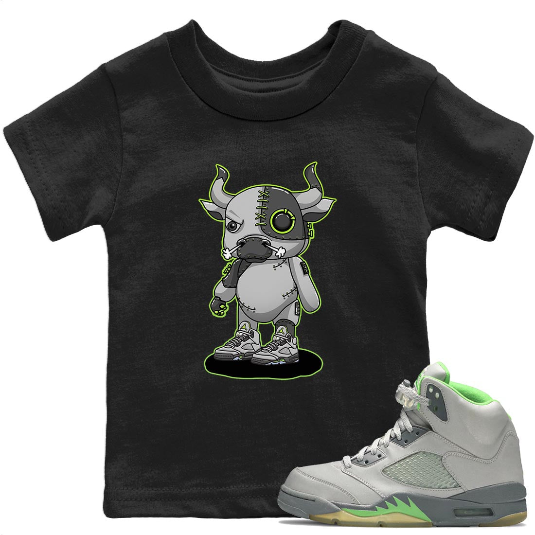 Jordan 5 Green Bean Sneaker Matching T-Shirt Cyborg Bull Sneaker Tees Jordan 5 Green Bean Sneaker Release Tees Kids Shirts
