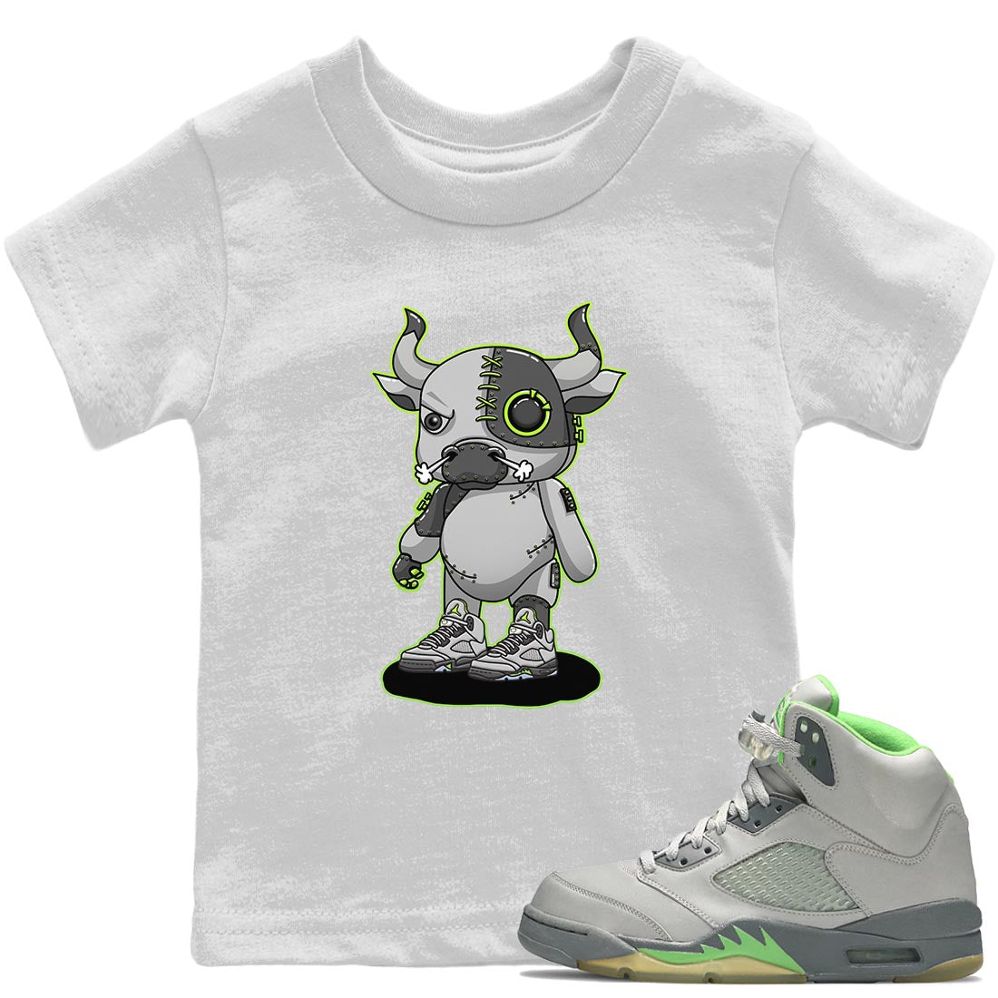 Jordan 5 Green Bean Sneaker Matching T-Shirt Cyborg Bull Sneaker Tees Jordan 5 Green Bean Sneaker Release Tees Kids Shirts