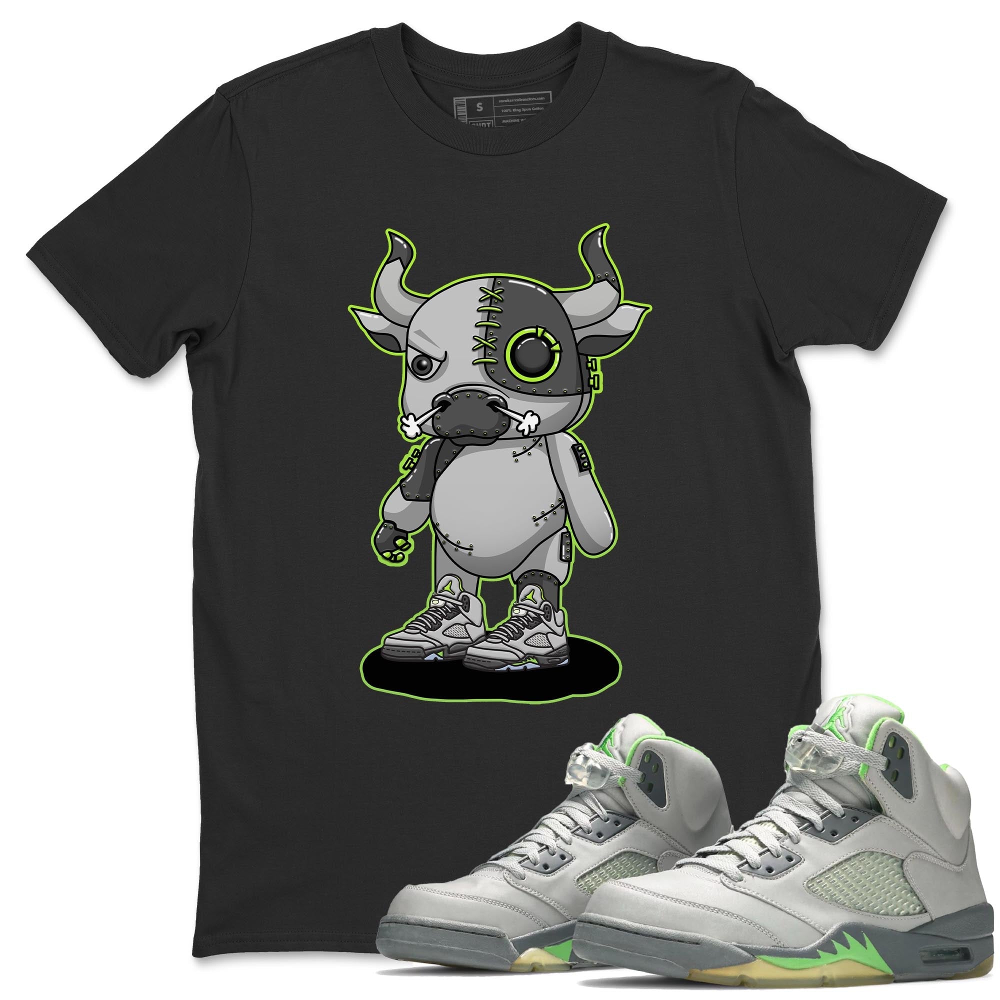 Jordan 5 Green Bean Sneaker Matching T-Shirt Cyborg Bull Sneaker Tees Jordan 5 Green Bean Sneaker Release Tees Crew Neck Tees